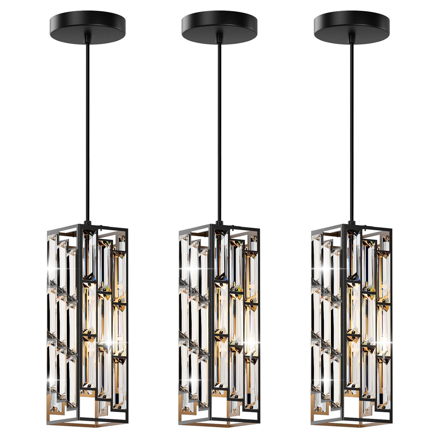 Aoceley Black Pendant Lights Modern Pendant Light Fixture, Mini Crystal Pendant Ceiling Light, Pendant Light for Kitchen Island,