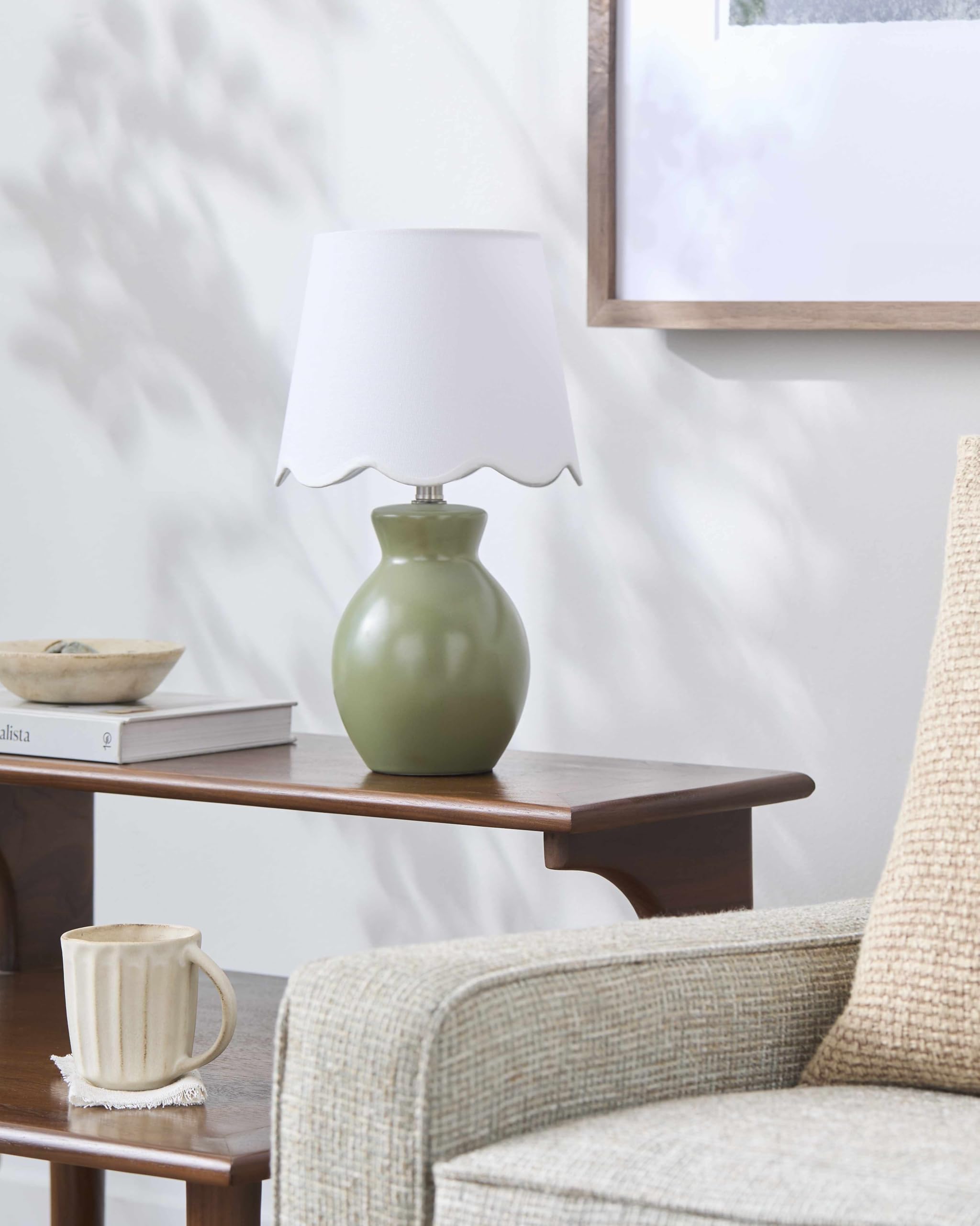 BoutiqueRugs Ceramic Bedside Table Lamp - 15inH, Green/Beige Shade, Model SPXZVC3