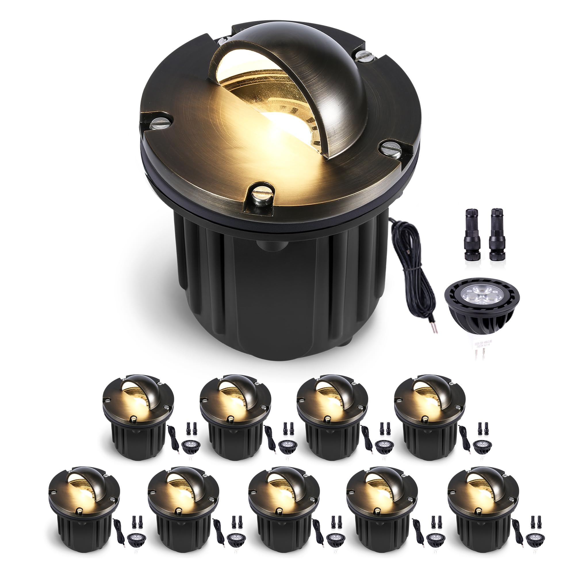 Gardenreet Low Voltage Outdoor Well Light - Brass Low Voltage All Weather 12V In Ground Lighting, LED Wired Fixture, Antique Bro