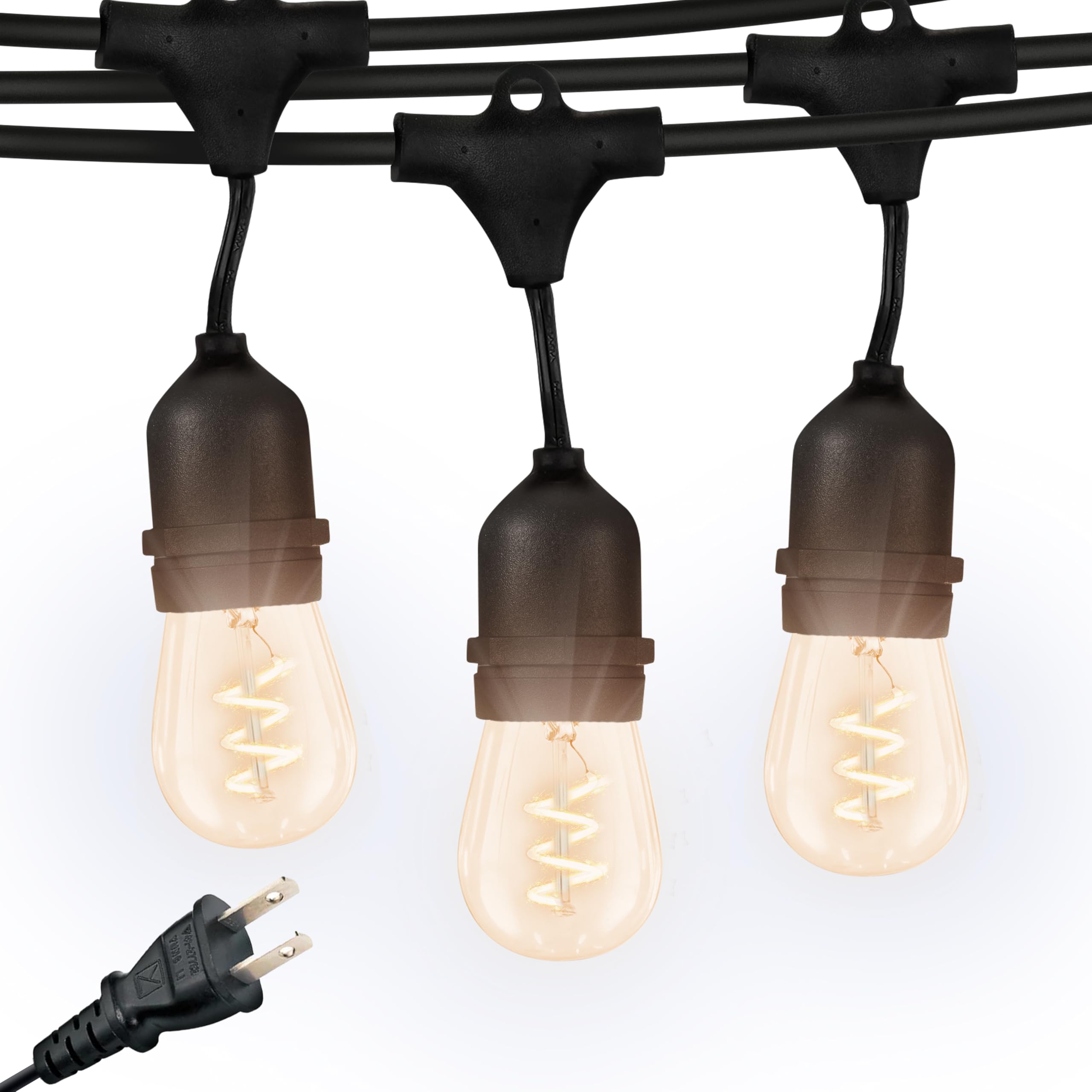 Brightech Ambience Pro - Waterproof Led Outdoor String Lights - 15 Bulbs, Dimmable 2W Vintage Spiral Edison Bulbs - 48 Ft Commer
