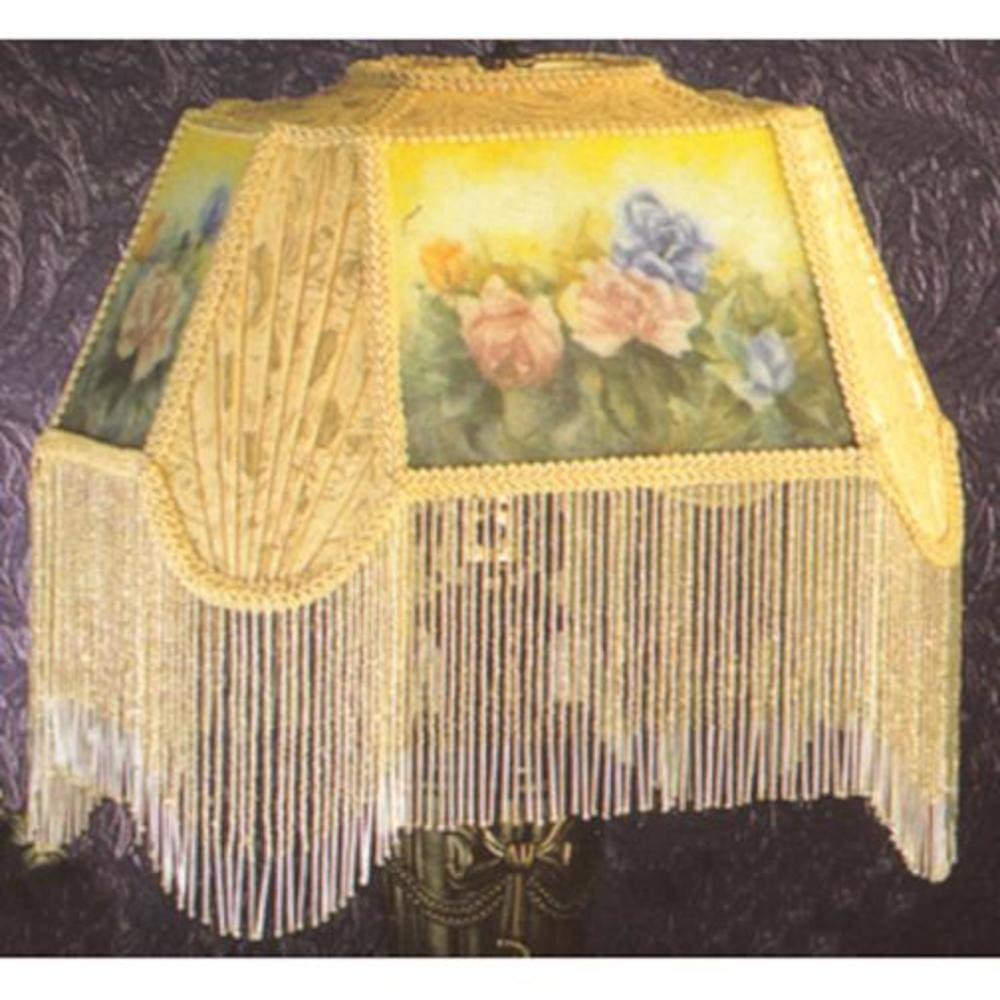 Meyda Tiffany 10109 14 In Reverse Painted Roses Fabric With Fringe Shade  Ivory