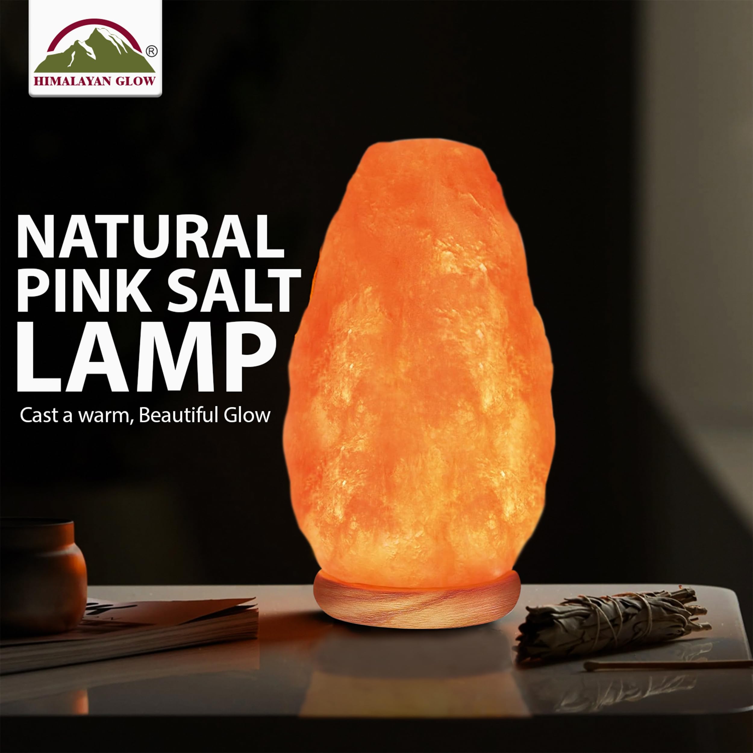 Himalayan Glow Salt Lamp - Dimmer Switch, 5 Lbs, Orange, Model 1001, Wooden Base
