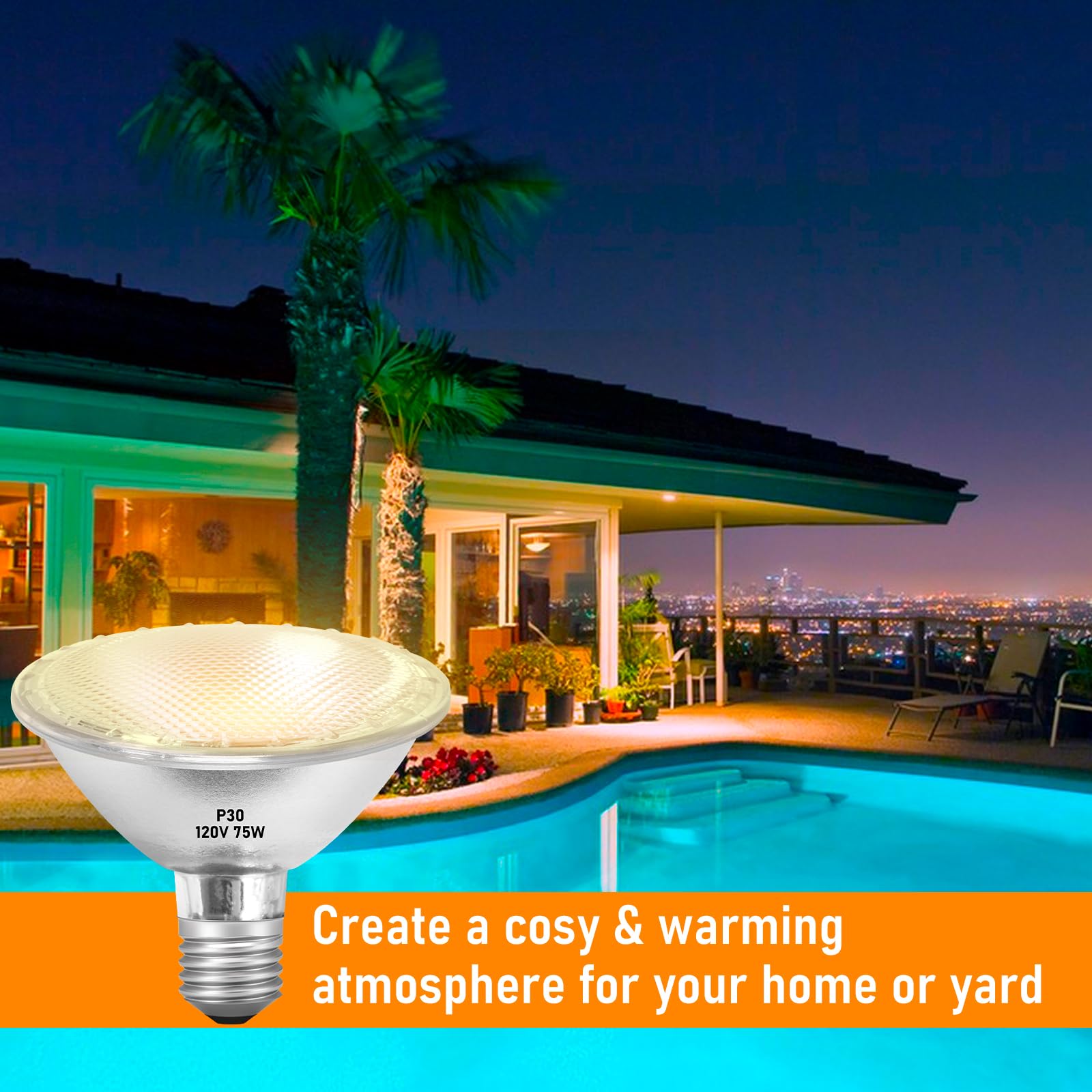 Jaenmsa Par30 75W Short Neck Halogen Floodlight Bulbs 120V, 6 Pack 75 Watt Par30 Halogen Light Bulbs E26 Dimmable 2700K Indoor O