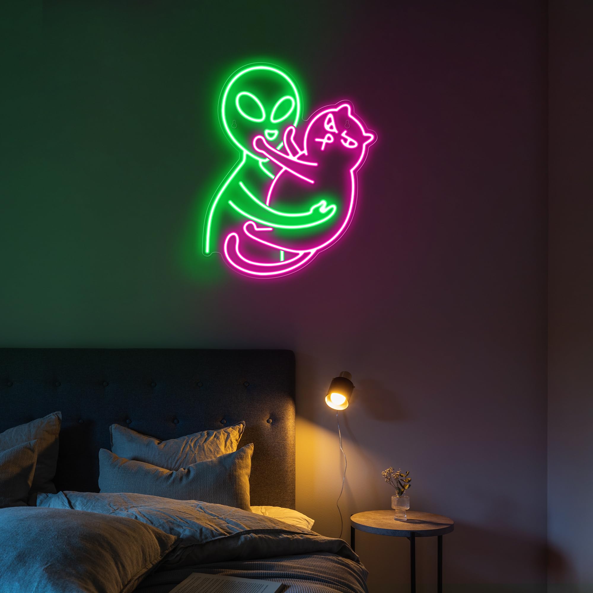 Kavaas Alien Cat Neon Sign  Green Alien Petting Cat Led Light For Game Room  Party  Bar  Man Cave Decor | Alien Neon Light Wall Decor - Best Gifts For Alien Fans  Teenage Boys  Kids
