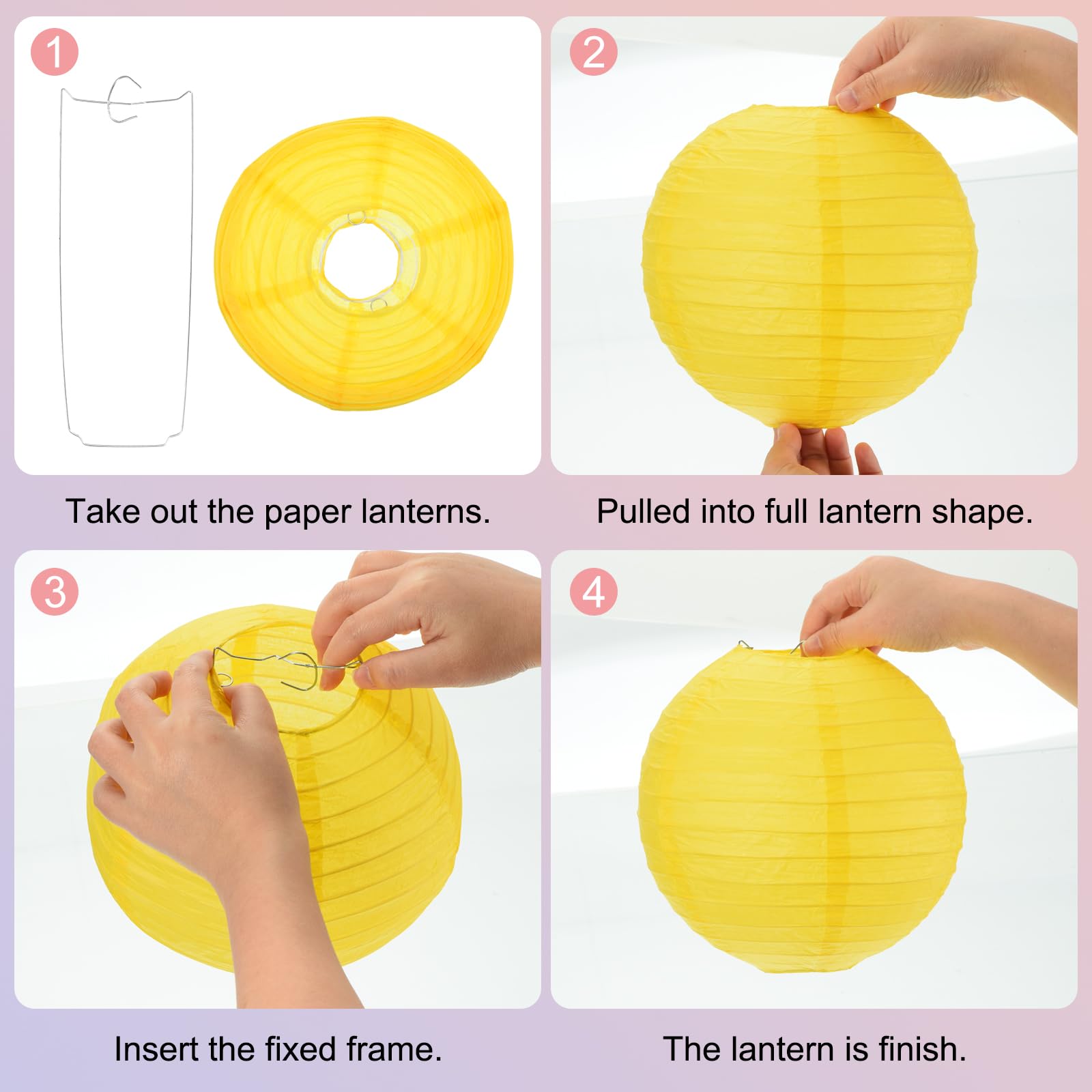 Meccanixity 6Pcs Paper Lanterns Decorative, 6'' 8'' 12'' Lemon Yellow Round Hanging Lantern Chinese Lanterns For Home Decor, Bir