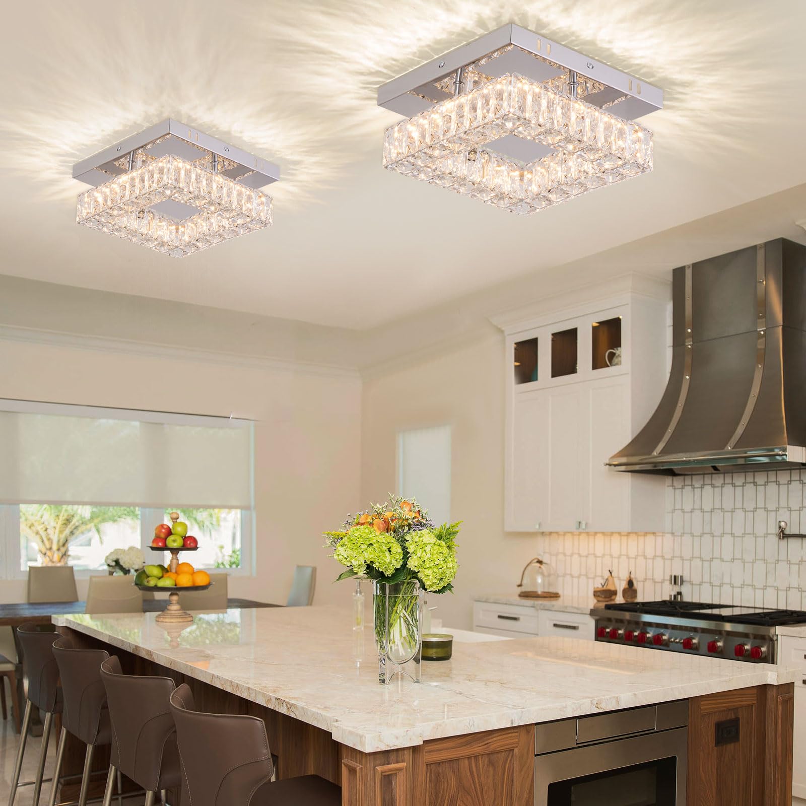 Ypqxyhda 9.8'' Modern Mini Led Chandelier Crystal Ceiling Light Flush Mount Ceiling Light For Hallway Foyer Kitchen Closet 3000