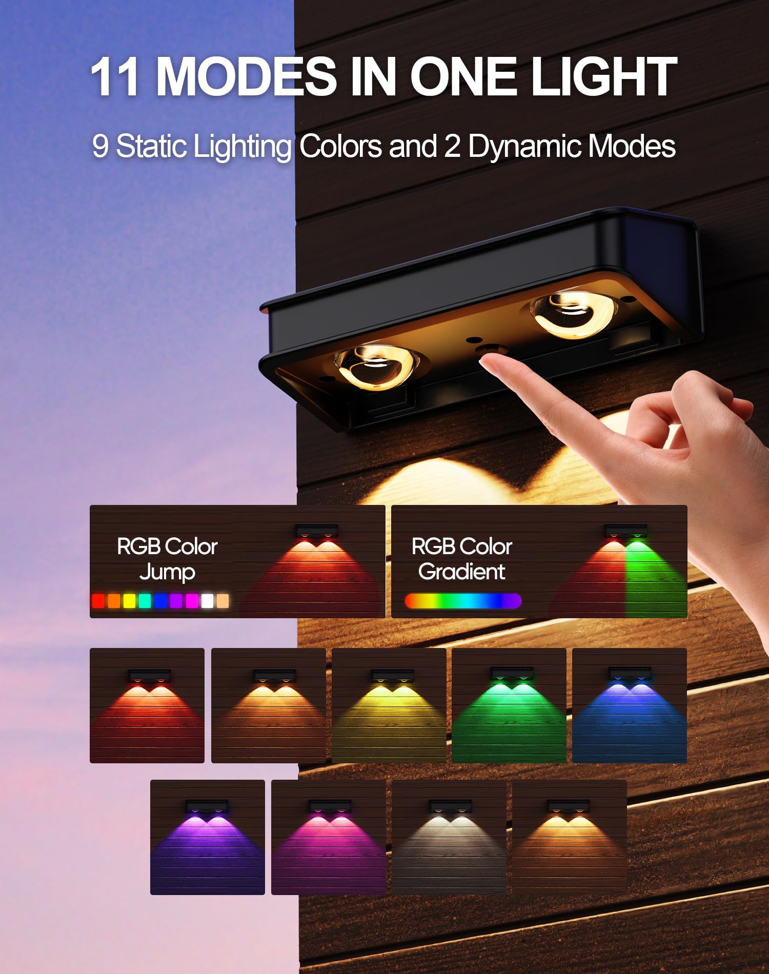 KIALUSH Solar Fence Lights 10 Pack, Waterproof LED, 9 Color Modes, Black, IP65, Model KF04H-2