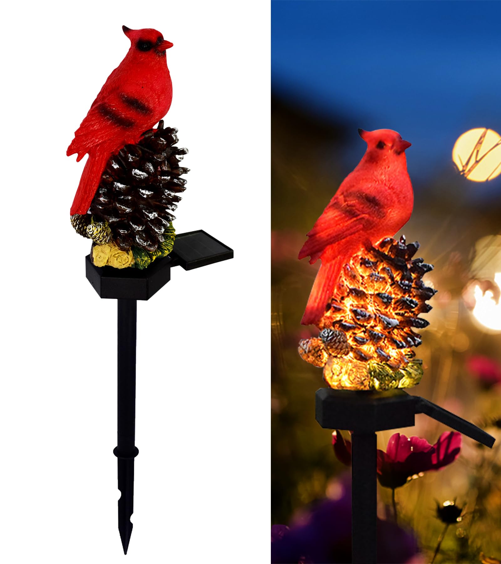 LAIAMER Cardinal Decor Cardinal Gifts, Cardinal Solar Garden Decor Waterproof Red Bird Figurine Solar Stake Lights for Outside O