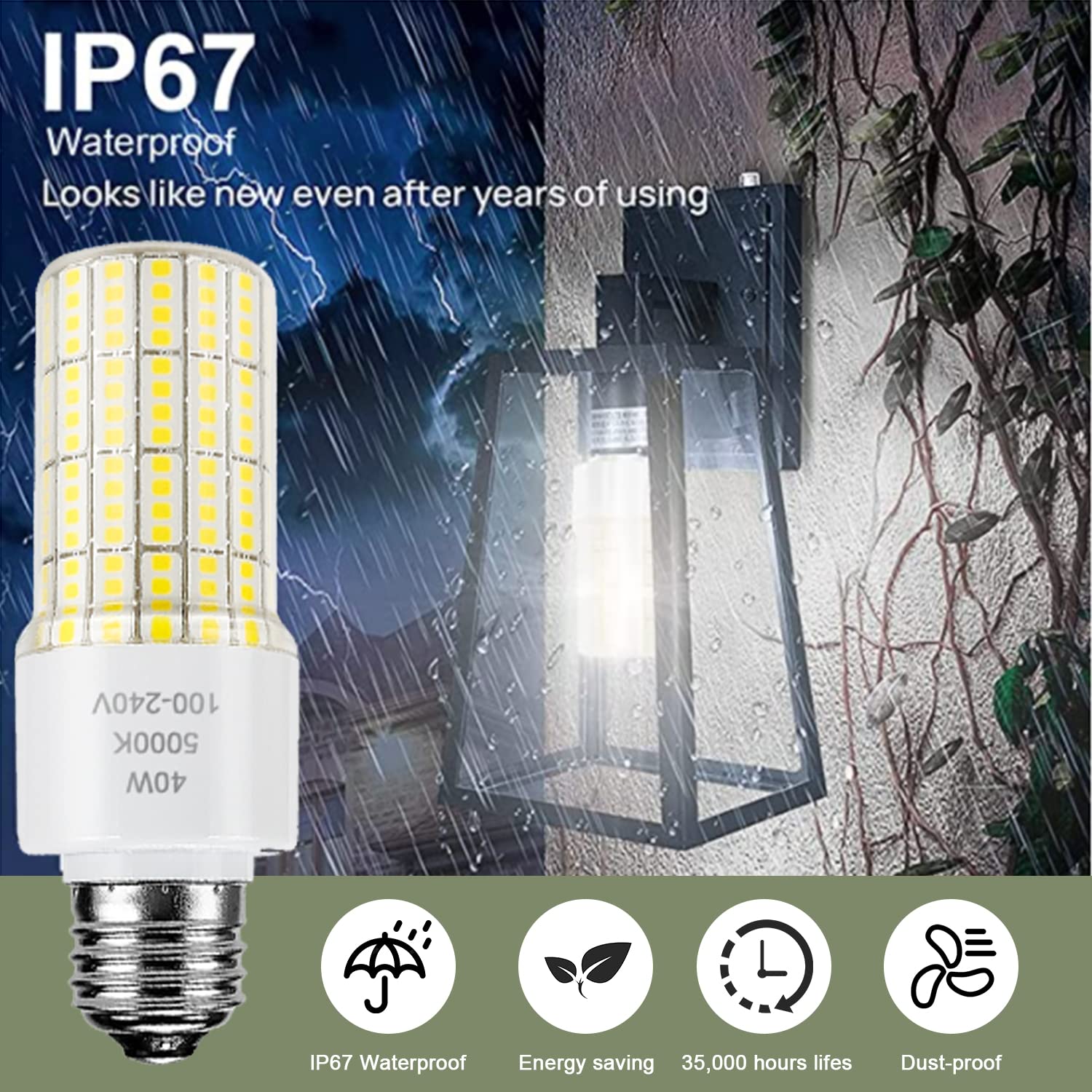 Ca New Sunshine 2 Pack 40W Led Light Bulb(300W Equivalent) 5000 Lumens 5000K Daylight White Led Bulbs E26/E27 Medium Base For In