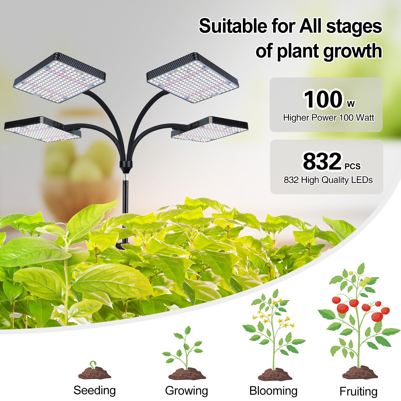 Grow Light With Stand  Orchbloom Grow Lights For Indoor Plants 100W  Natural Sunlight Full Spectrum Plant Growing Lamps For Houseplants & Bonsai Tree  4/8/12 Hr Timer Plant Light Auto On/Off Everyday