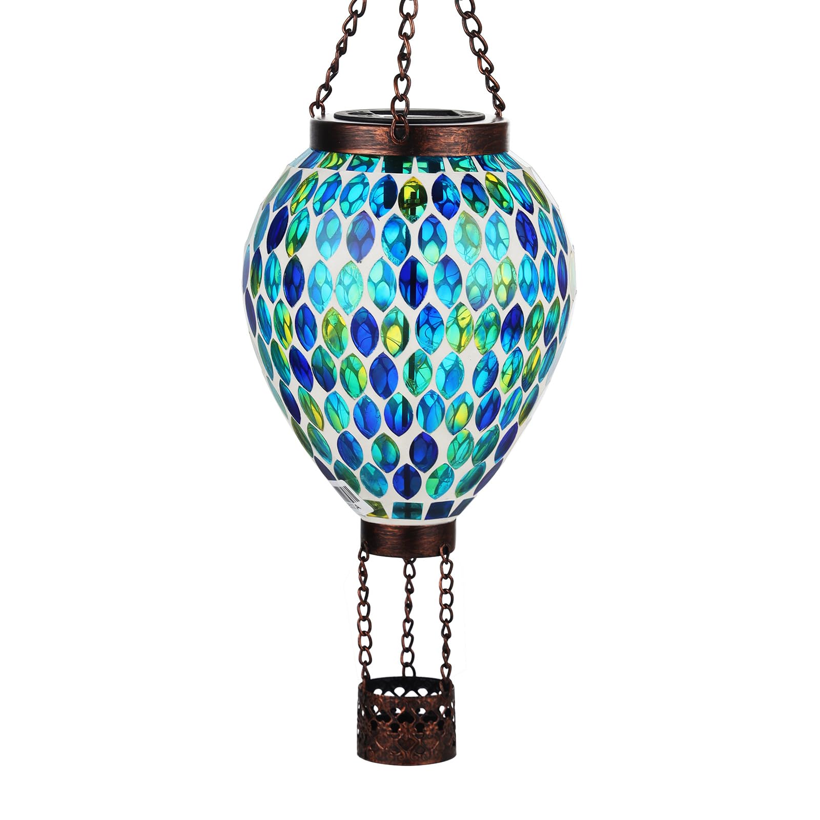 Voreen Hot Air Balloon Solar Lantern  Handmade Mosaic Solar Outdoor Hanging Wind Light  Waterproof  Patio Festive Decor  Gift For Mom Wife Friend  Blue