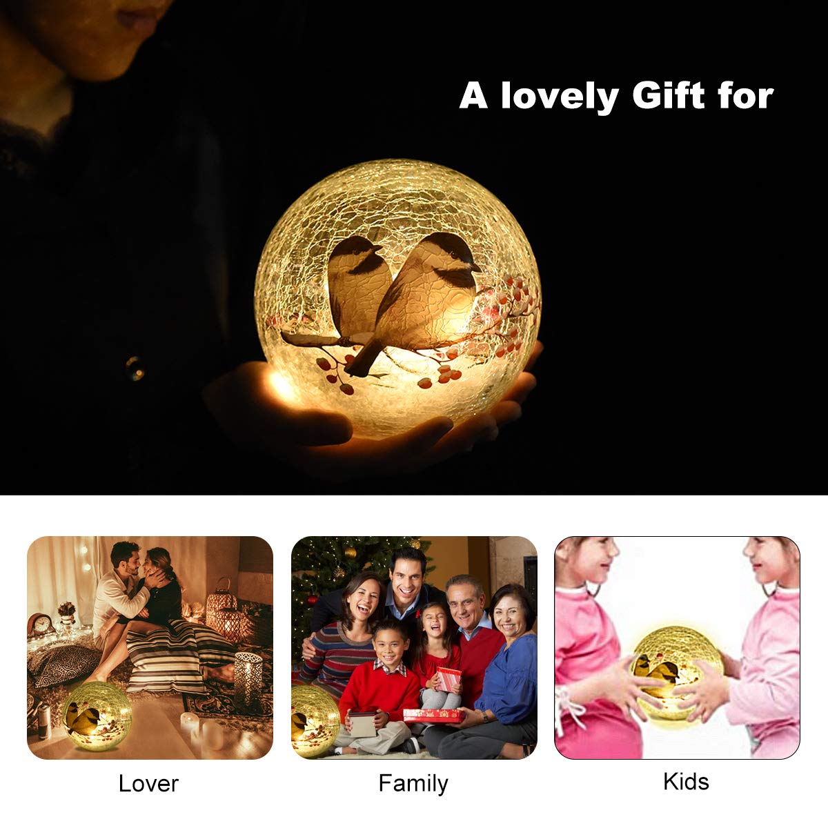 Idealxmas Glass Birds Pattern Led Light - Wireless  le Glass Night Lamp, Warm White, Clear, 1 Birdsball For Bedroom & Garden Decor