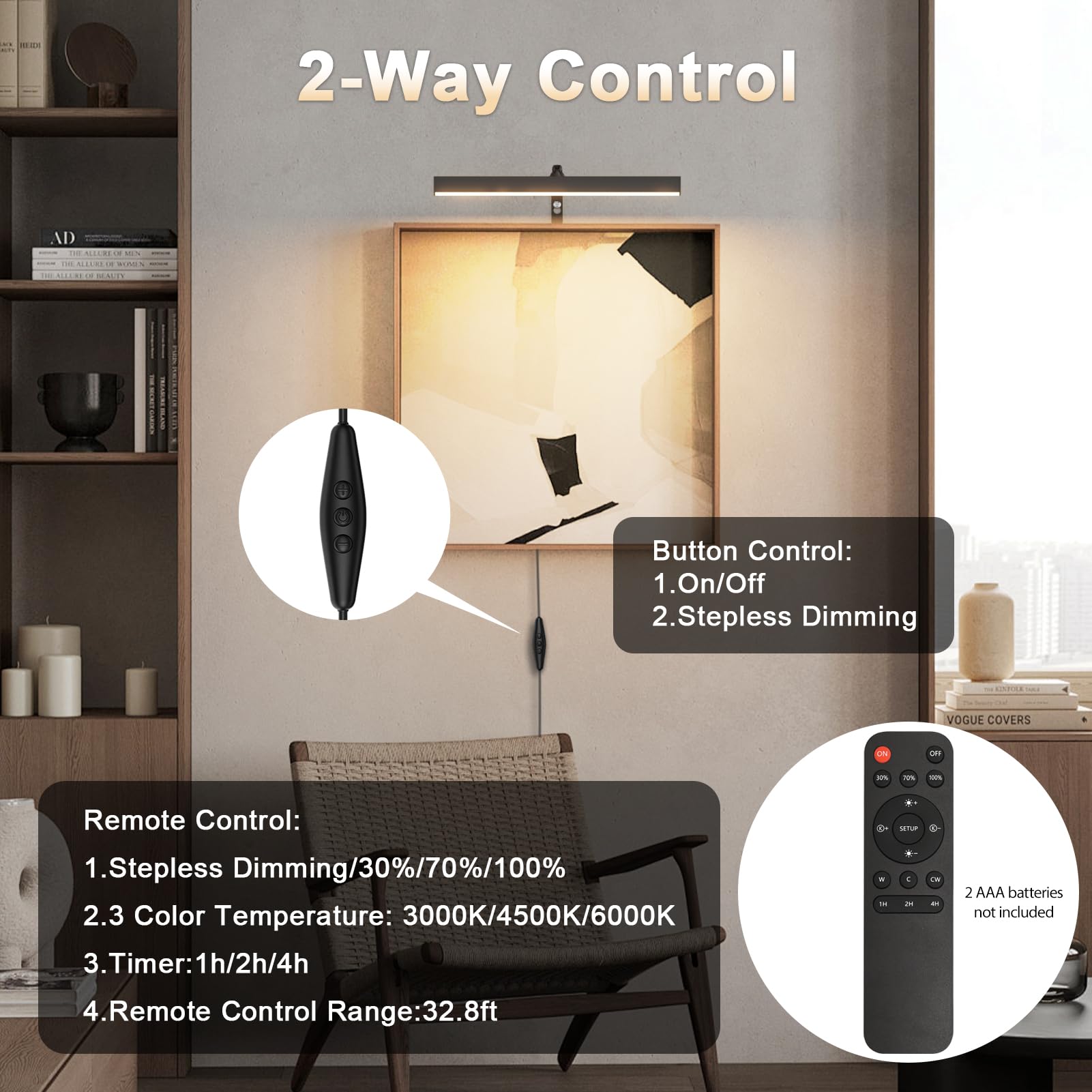 Coinmit 12" LED Plug-in Picture Light, Black Metal Wall Mounted Art Display with Remote Control, Model 9953