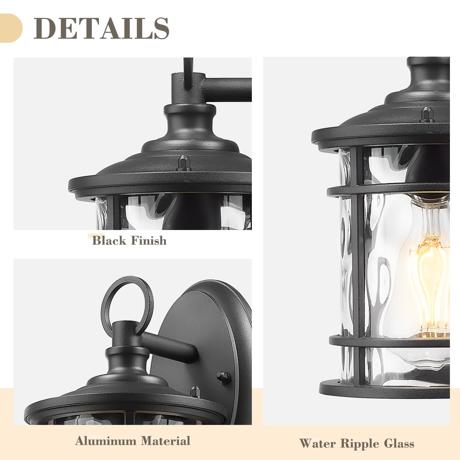 Emliviar 1-Light Outdoor Wall Mounted Lighting, Matte Black, 11.4" Aluminum Carriage Light with Water Ripple Glass, Model XE229BS BK-WG