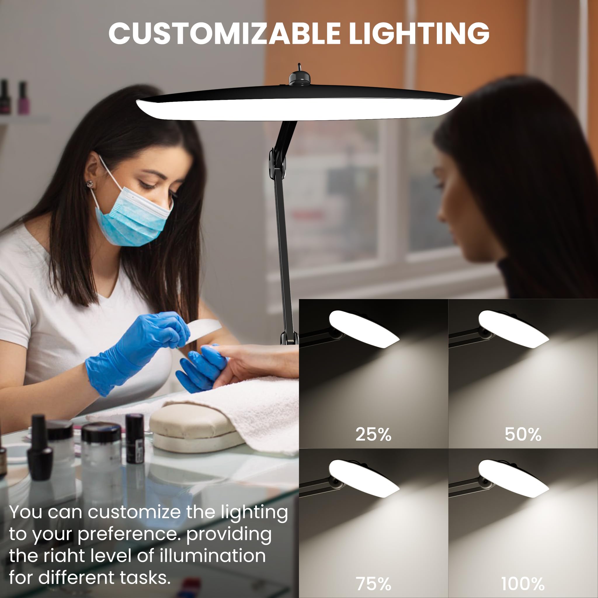 Gelpal 3000 Lumens Adjustable Led Desk Lamp & Task Lamp - Bright  Dimmable Lighting For Office  Crafts  Nails &Salon Hobbies With Clamp (Cct  Black)