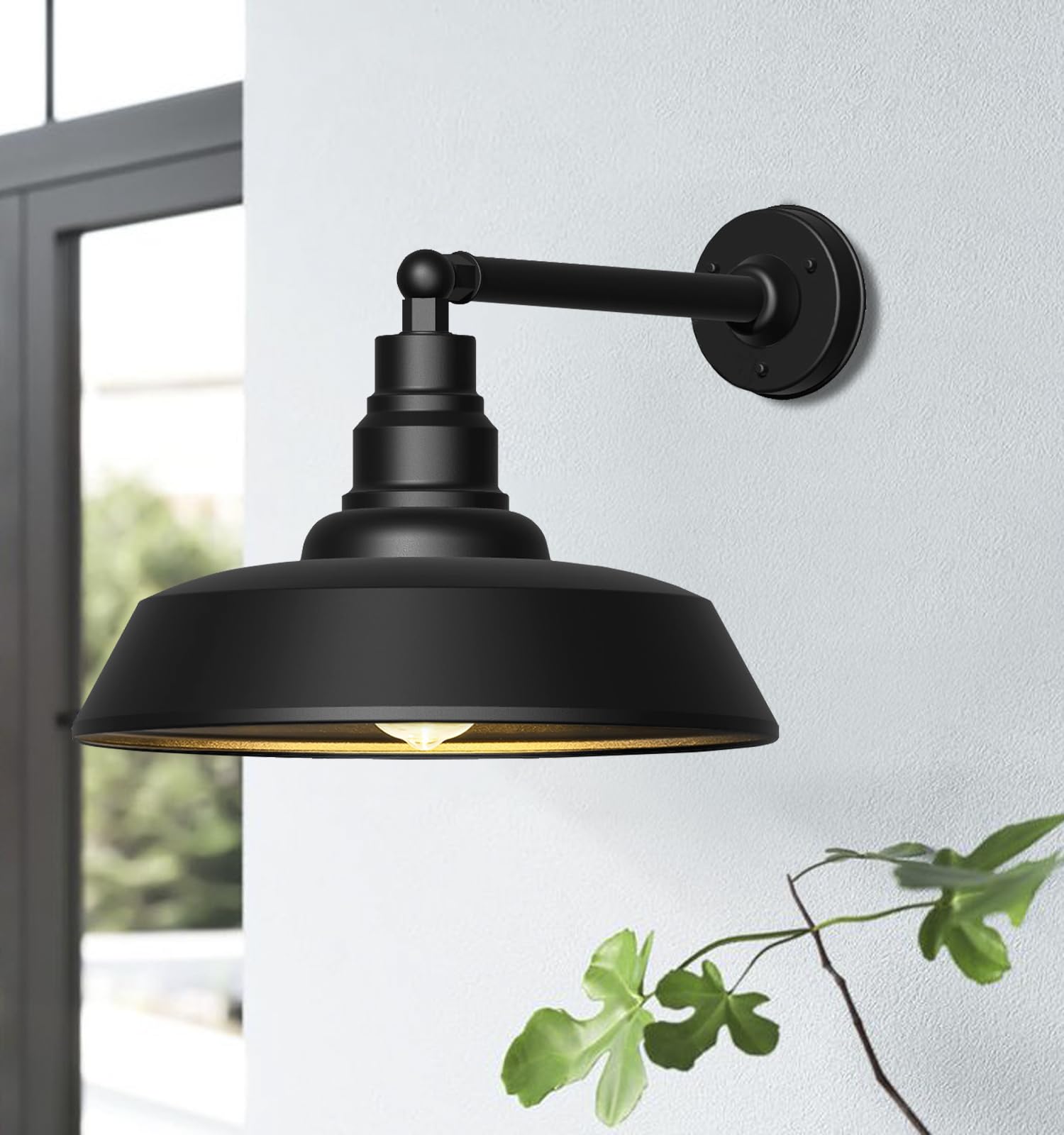 Franing 18" Gooseneck Barn Light - Black Metal Outdoor Fixture, Rust-Resistant, Model 8083, Ideal for Farmhouse Garage and Patio