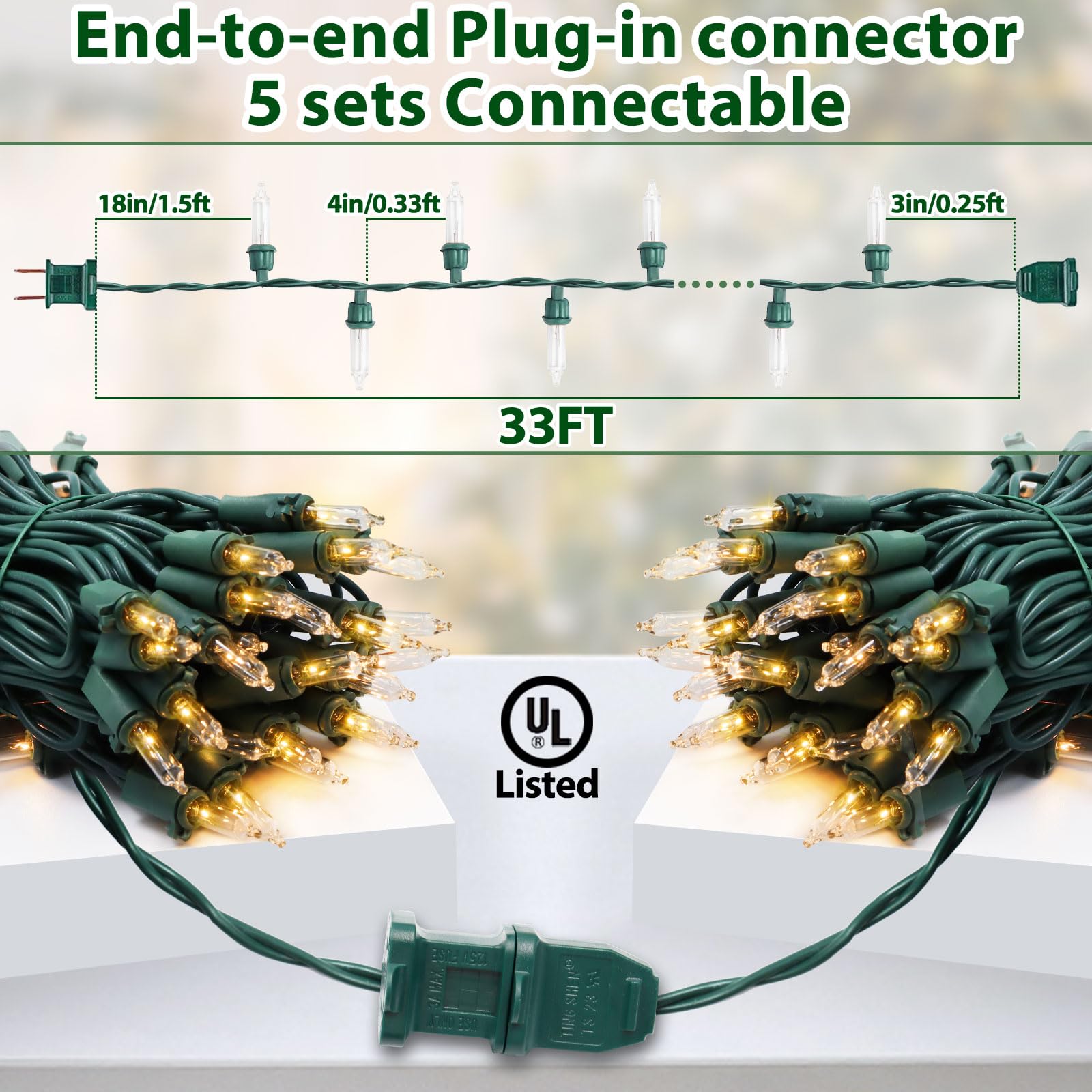 Cxlho Clear Christmas Lights 33Ft 100 Incandescent Bulbs Warm White Mini Lights With Green Wire For Christmas Tree, Garland, Tha