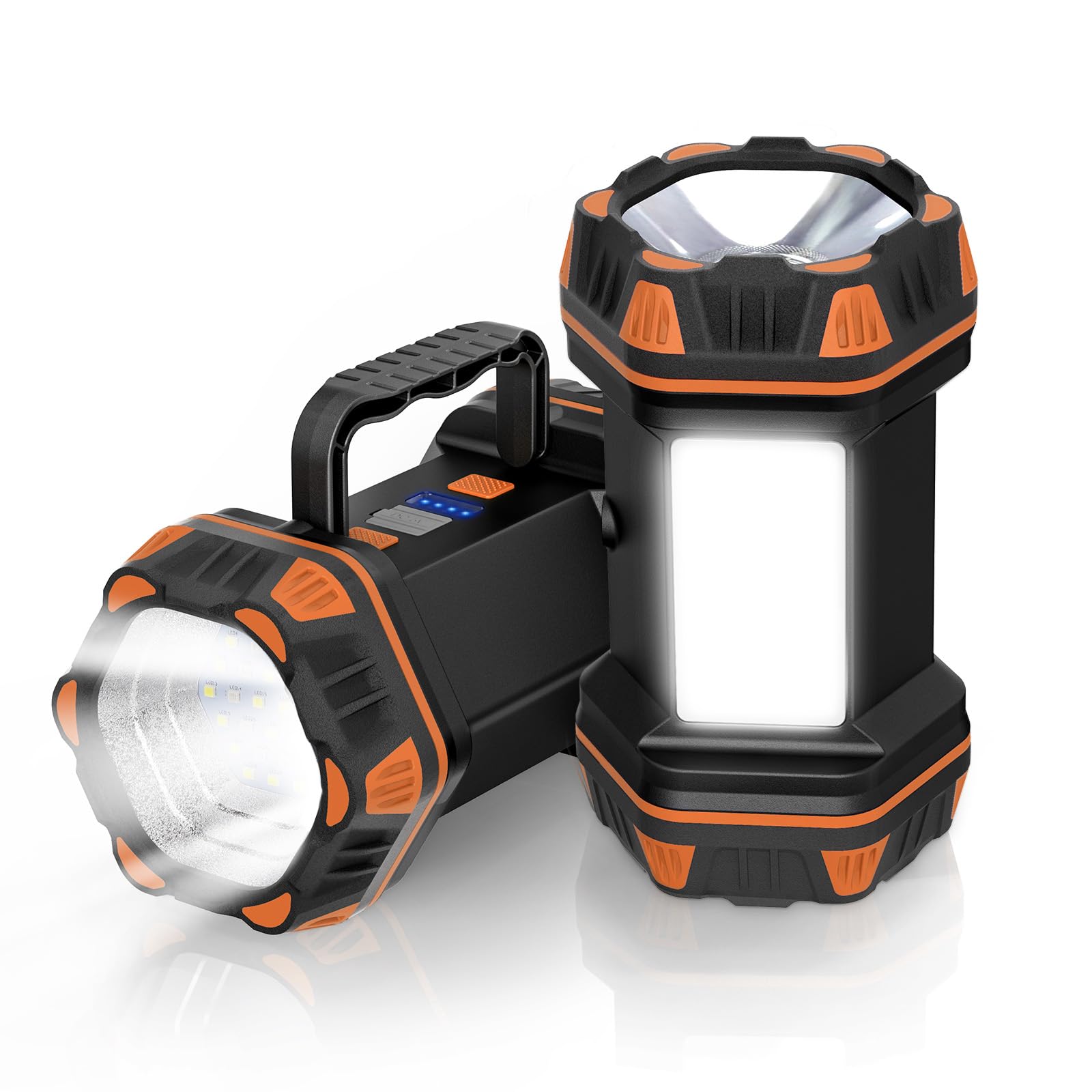 Camping Lantern Rechargeable, 2 Pack Orange LED Camping Flashlight, 4800 Capacity Battery Powered, Portable Camping Light 4+4 Mo