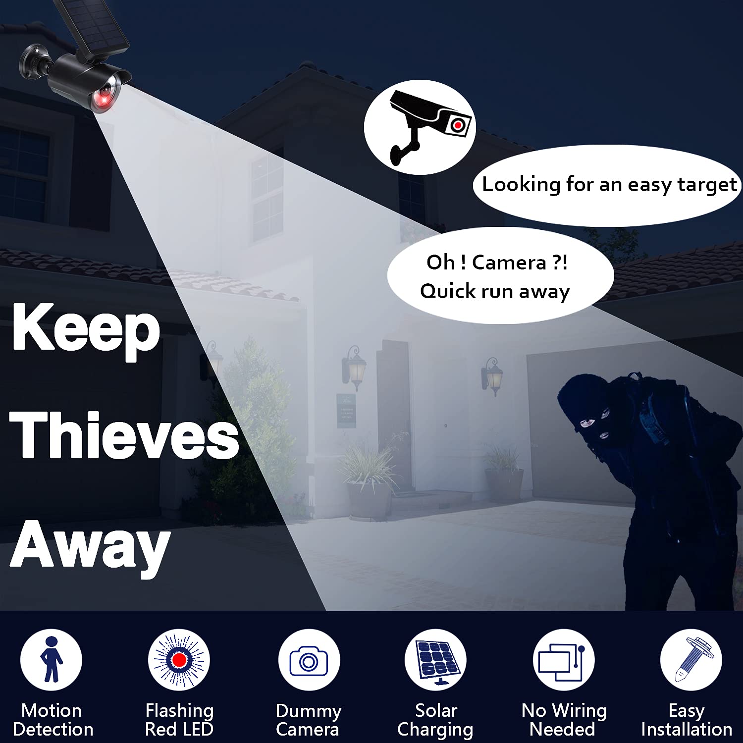 Maksone Solar Motion Sensor Security Lights - 2-In-1 Outdoor Spotlights With Flashing Red Led, 2 Pack