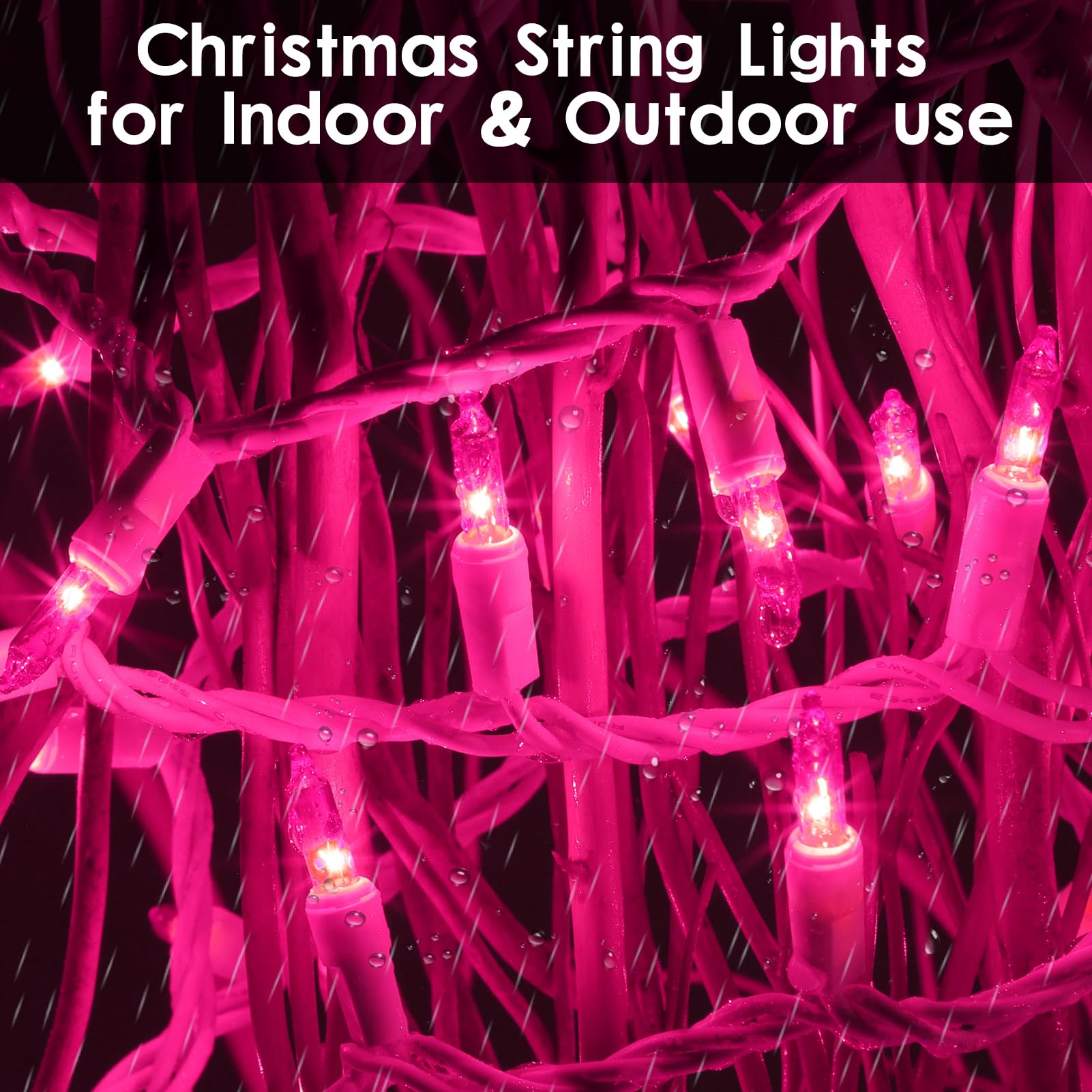 Brillarlights 100 Count Mini Pink String Lights, 21ft Copper Christmas Lights, Valentine's Day Outdoor Decor