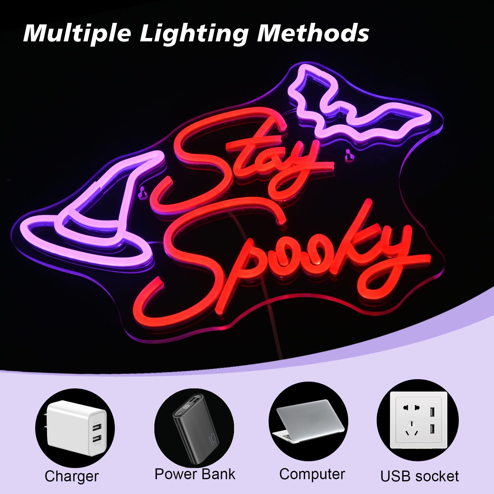 Nxyx Stay Spooky Neon Sign Halloween Led Neon Signs For Wall Decor Dimmable Halloween Hanging Neon Sign For Bedroom Man Cave Home Birthday Party Neon Gift