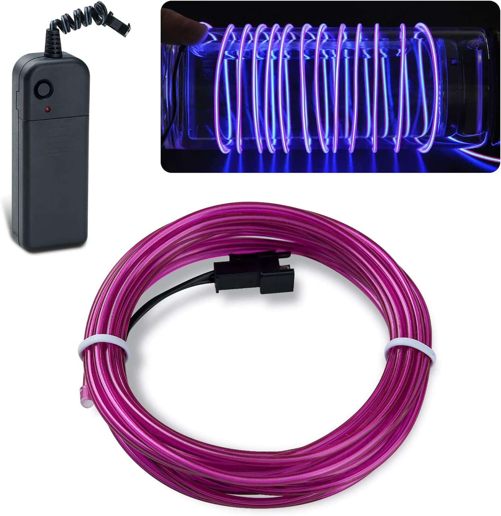 lychee Electroluminescent El Wire Light 15ft Purple with Battery Pack for Parties and Halloween Decoration Model 011