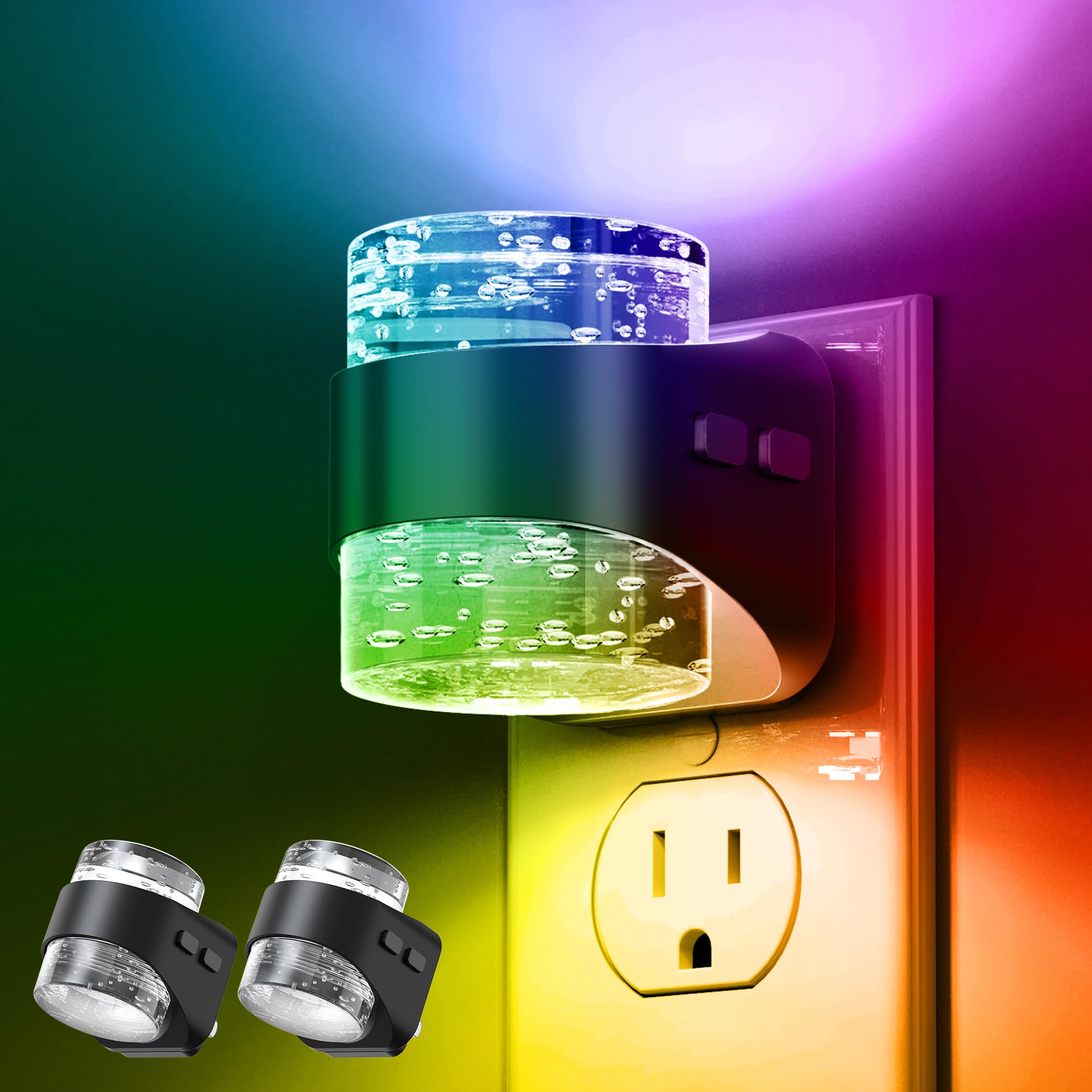 L LOHAS LED Night Light  RGB Bubble Night Lights Plug into Wall  2 Pack 10-Color Change Night Light Dimmable Nightlights with Dusk to Dawn Sensor for Rooms Bathroom Hallway