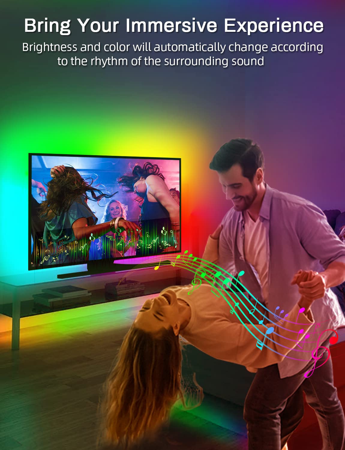 Led Lights For Tv Led Backlight, 13.1Ft Rgb Led Strip Lights For Tv Lights Behind, Maticod Usb Led Light Strip For 45-60In Tv, Bluetooth App Control Music Sync Strip Lighting For Christmas Decorations