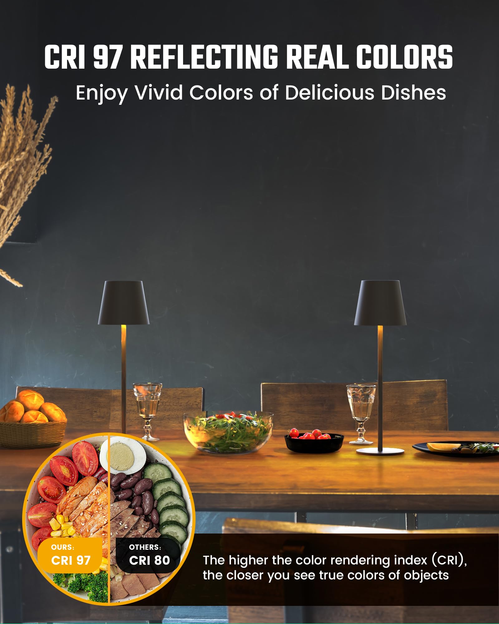 Superdanny Cordless Table Lamps, 3 Heights & Colors, Dimmable, 2 Pack, Rechargeable Led Light