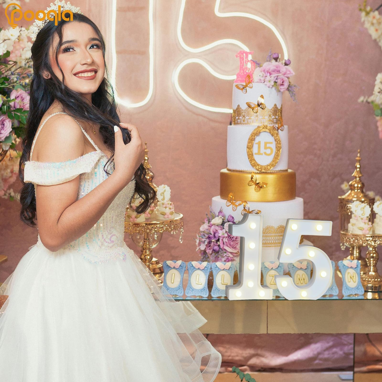 Pooqla Decorative Led Light Up Number Letters, White Plastic Marquee Number Lights Sign For 15Th Birthday Party Wedding Decor Battery Operated Number (15)