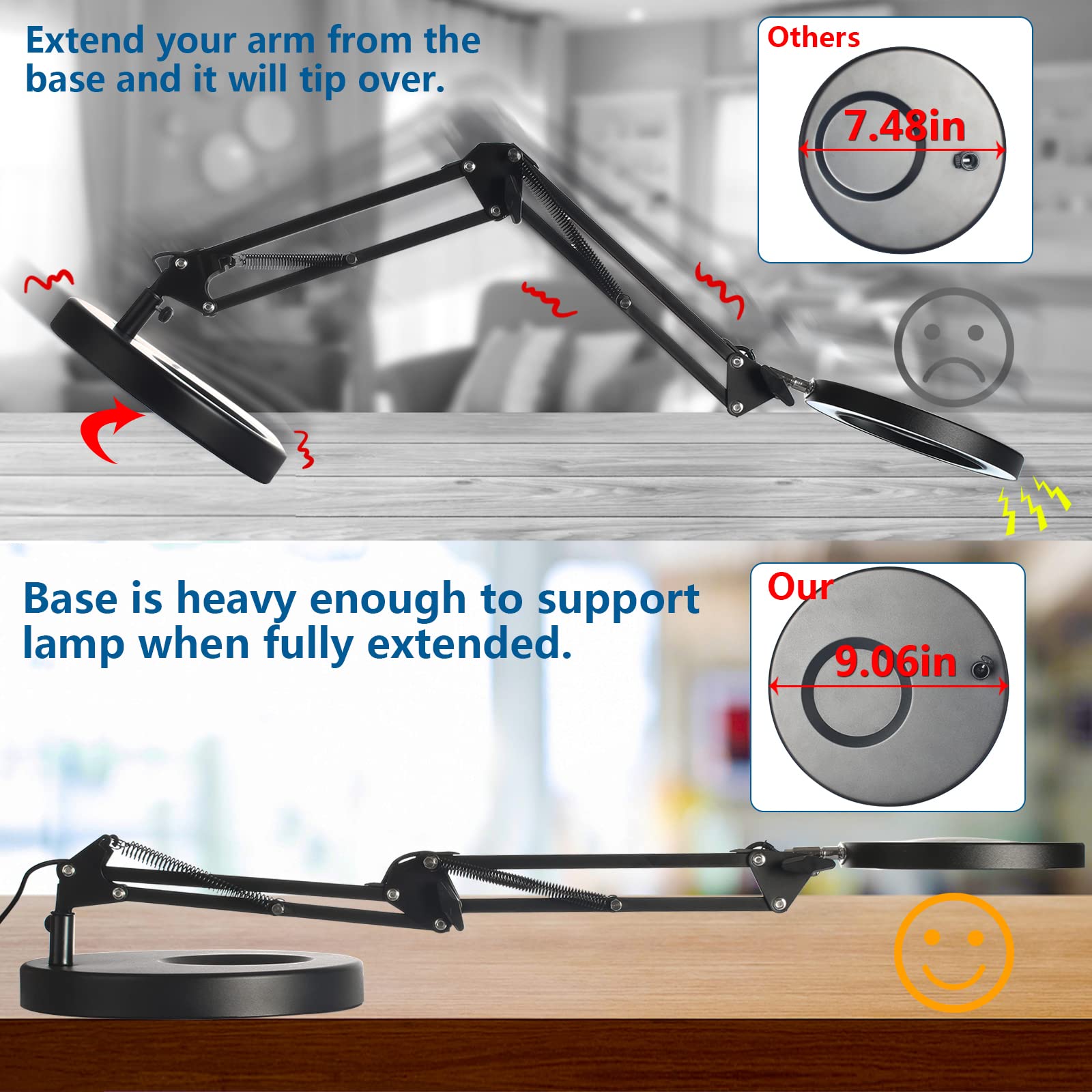 10X Magnifying Glass With Light, Hitti 1,800 Lumens Stepless Dimmable, 3 Color Modes, 4.2 Real Glass Lens Led Desk Lamp & Clamp, Magnifier Light And Stand For Crafts Welding Close Work