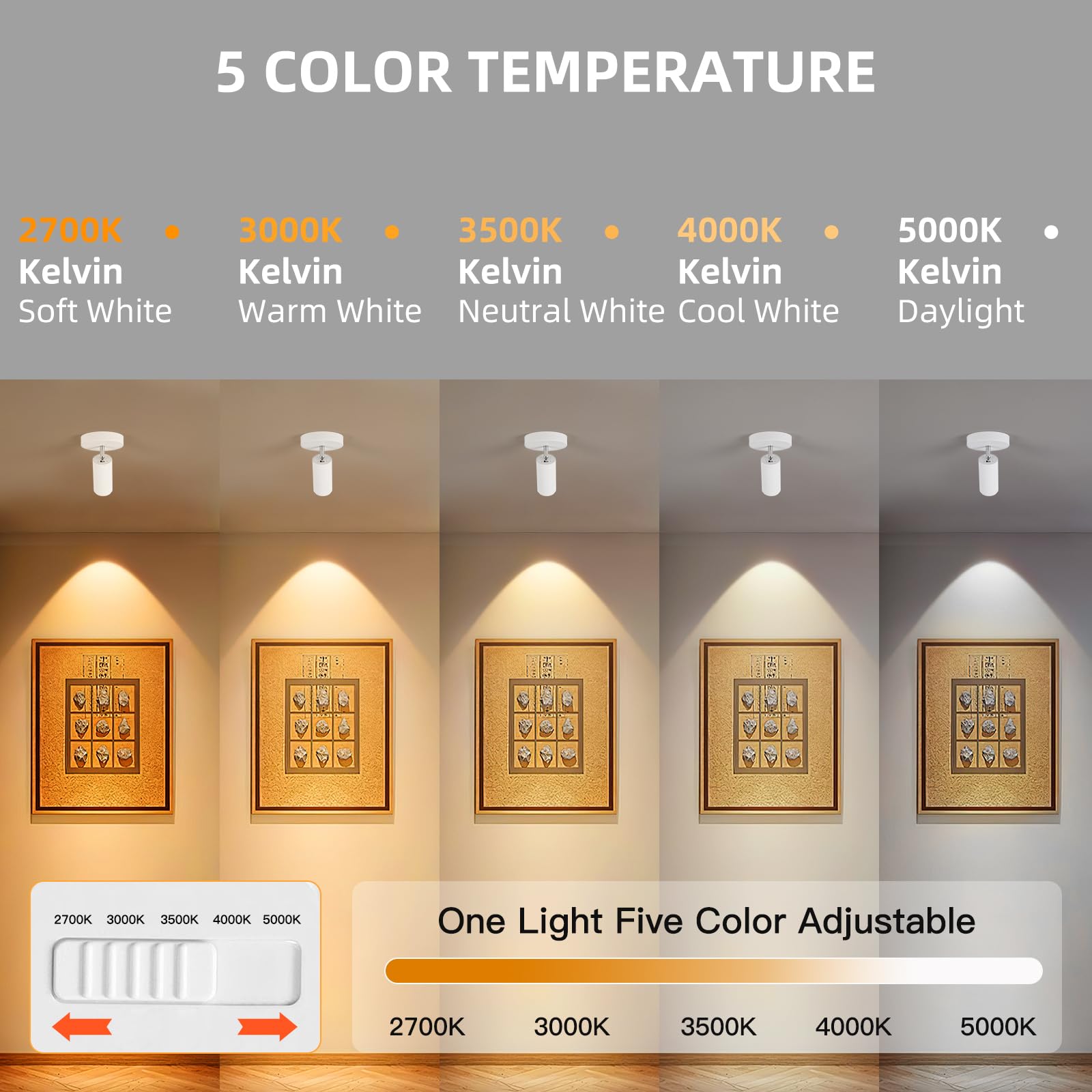 Ajbvp 5Cct Led Ceiling Spotlight 12W Dimmable Spotlight Ceiling Light,Zoomable15/24/36/45/60,2700K/3000K/3500K/4000K/5000K,For L