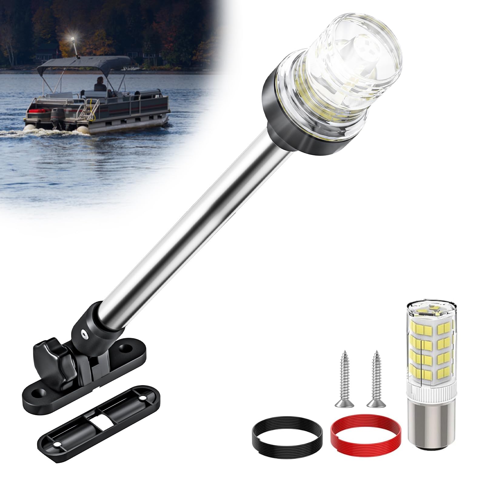Ambipasion 12 Inches Bimini Light For Pontoon Boat  Pontoon Navigation Lights Anchor Light Stern Lights For Bimini Top Mount Waterproof Ip67  White Fold Down Led Marine Boat Rear Running Lighting