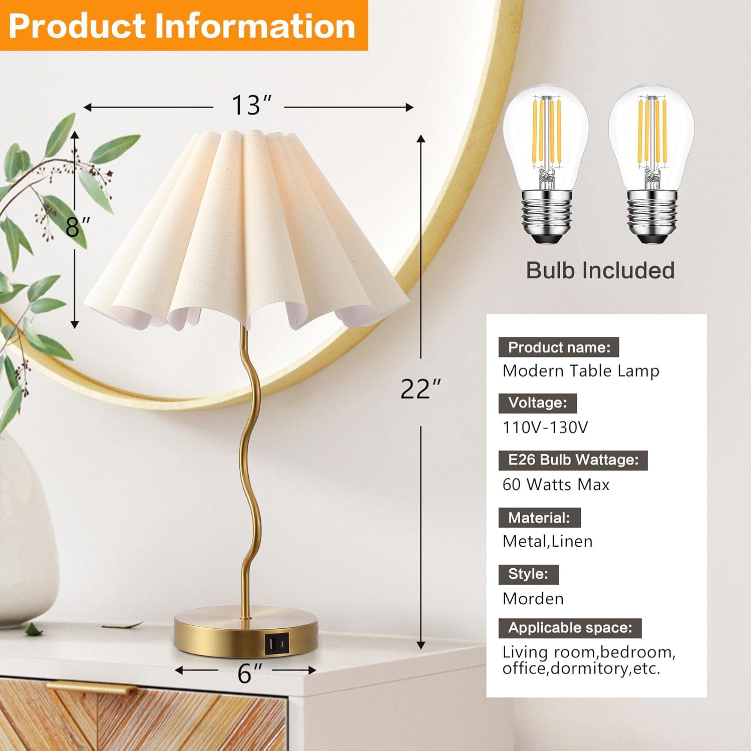 Eoeyyoyb Table Lamps For Bedroom Modern Single Table Lamp For Night Stands Beside Lamps Living Room End Table Lamp (Gold)