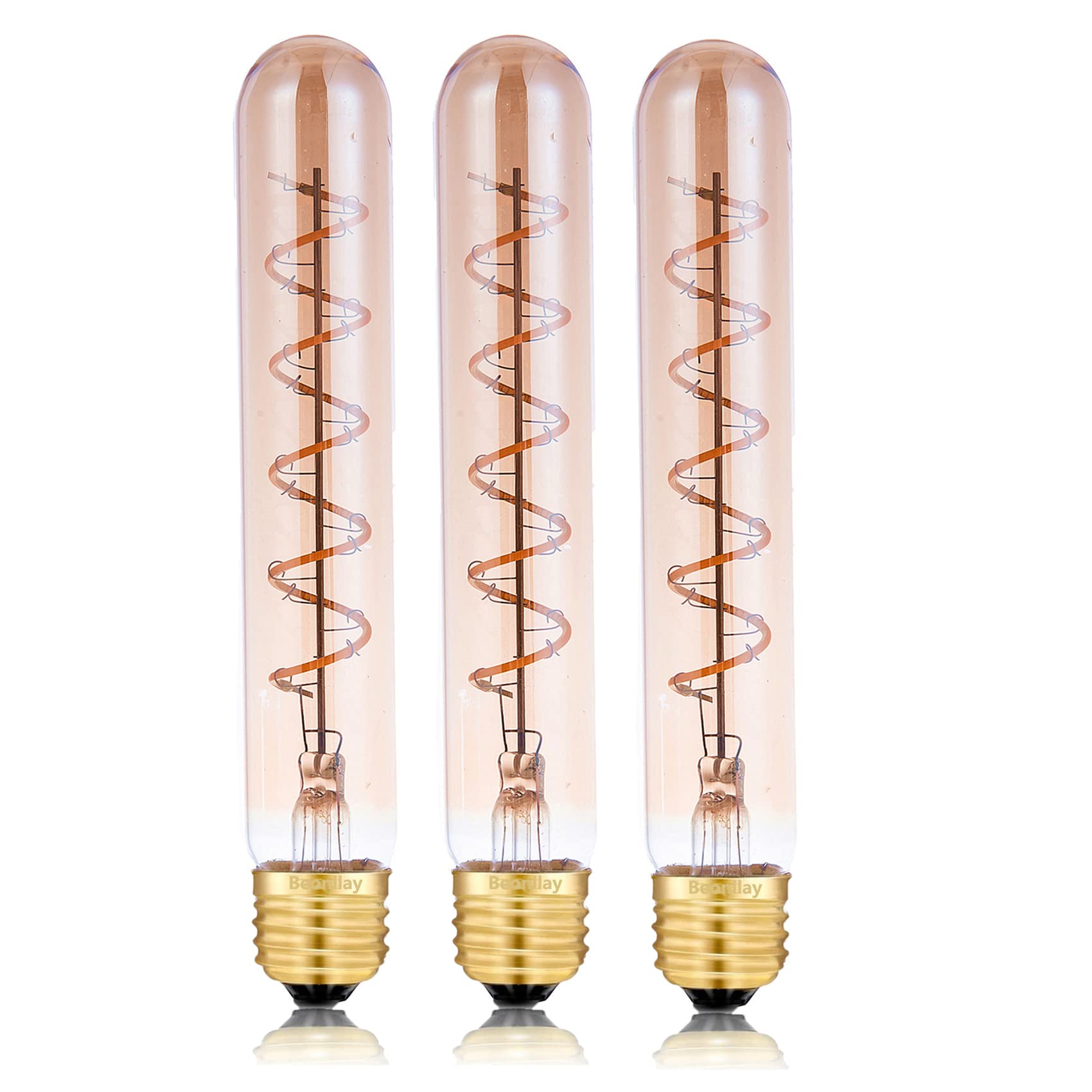 Dimmable 4W Tube Led Eison Bulb, T10 Vintage Long Led Bulb 40 Watt Equivalent Warm White 2700K, E26 Medium Base Amber Colored 7.