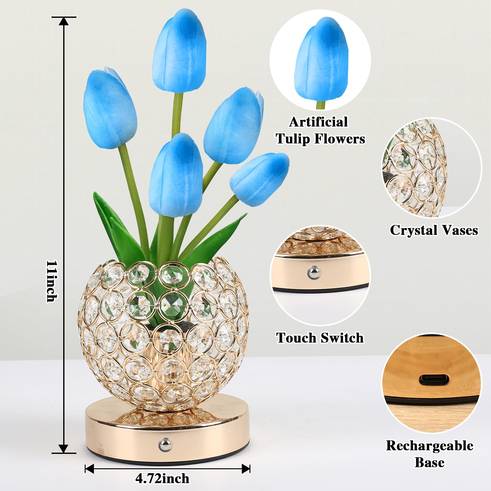 Zqpbled Birthday Gifts For Women/Mom Table Lamp, 3 Color Crystal Flower Bedside Lamps Infinitely Dimming With Usb Charge Small N