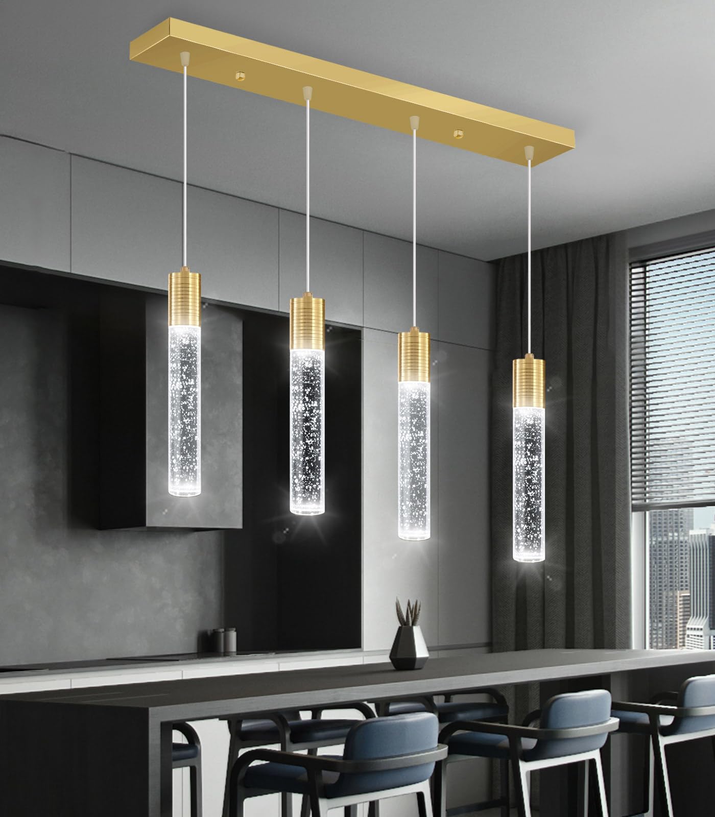 Dolria 4-Lights Modern Crystal Chandeliers For Kitchen Island Mini Pendants Lighting Fixture Led Ceiling Light For Dining Room Living Room 6000K