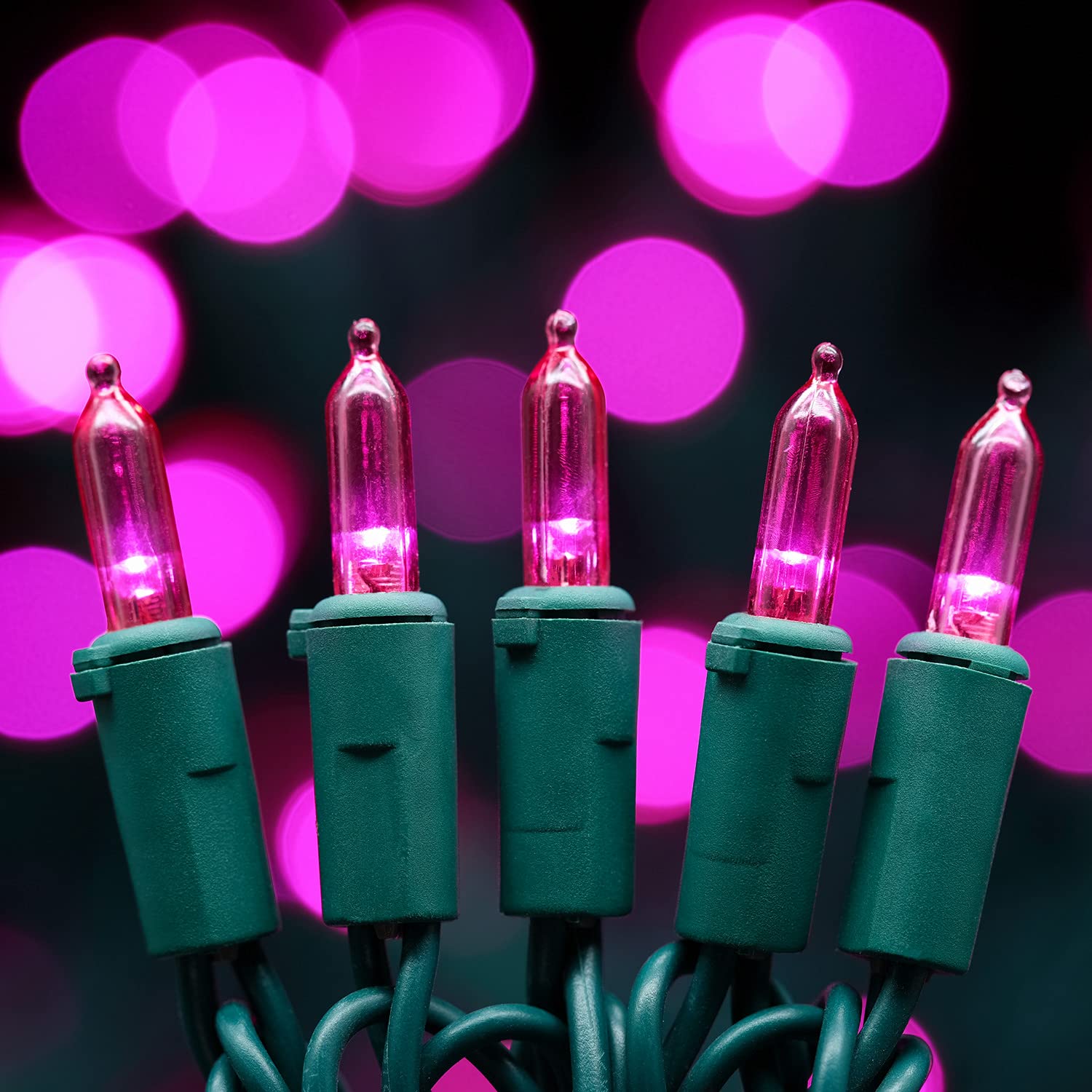 Yuletime 200 Count Pink Led Christmas Lights, 66Ft Green Wire, Ul Certified, Commercial Grade Holiday String Light Set