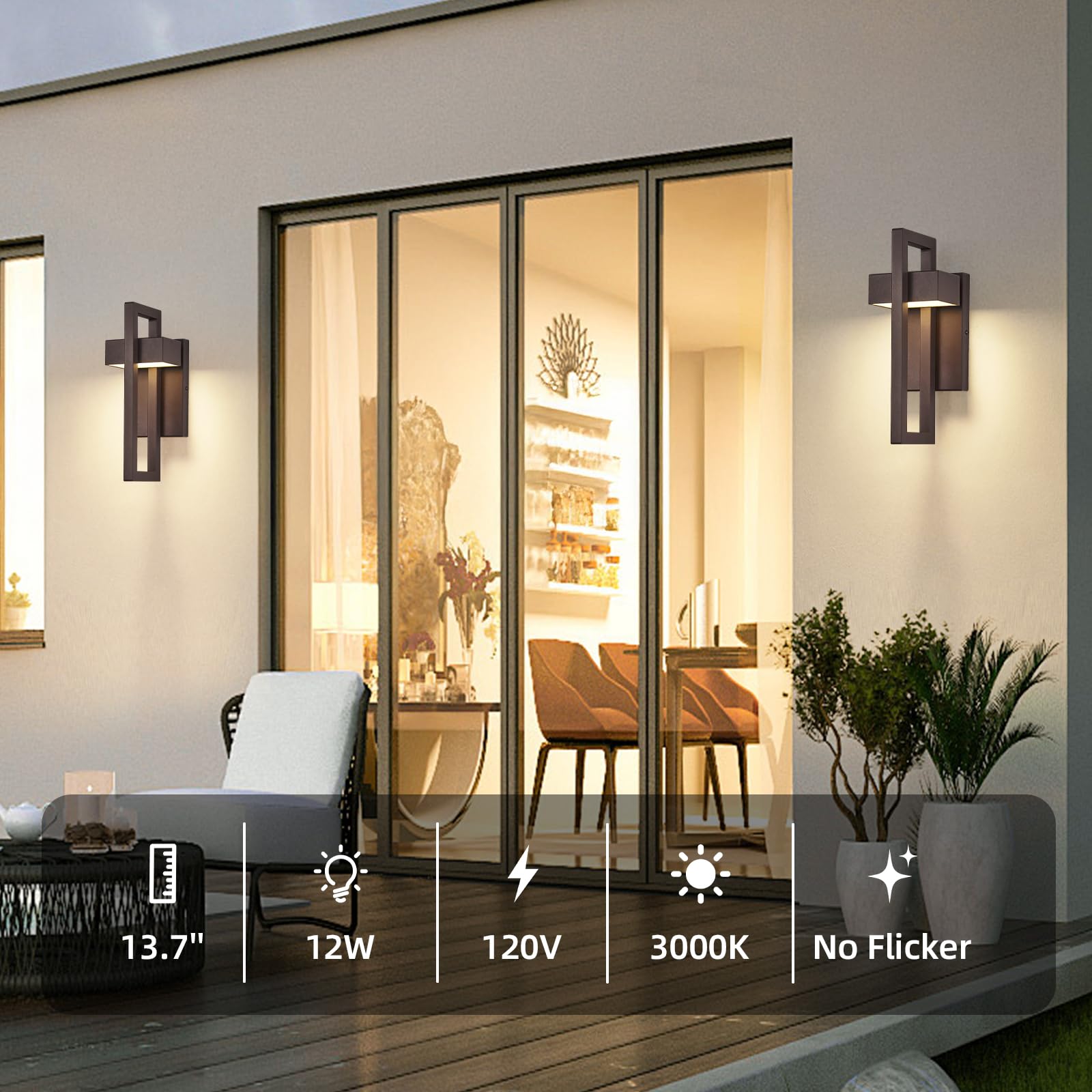 tewei LED Outdoor Wall Sconce, 13.7'' Metal Exterior Light, Warm White 3000K, Brown, No Sensor, 1 Pack