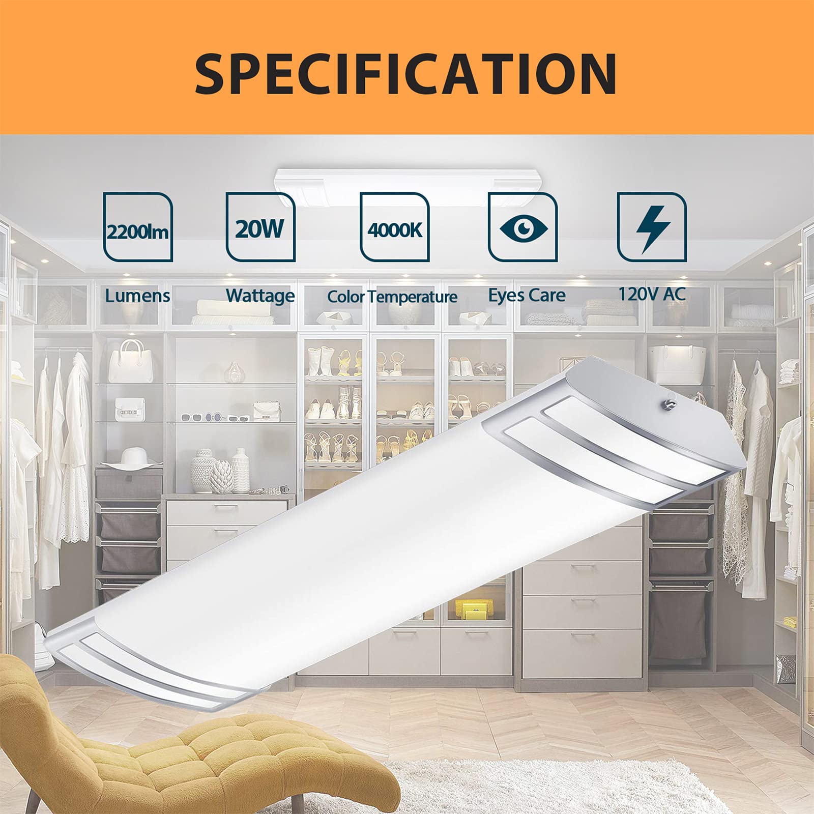 FAITHSAIL 2FT LED Light Fixture 20W, 2200lm, 4000K Neutral White, Metal, 2 Pack