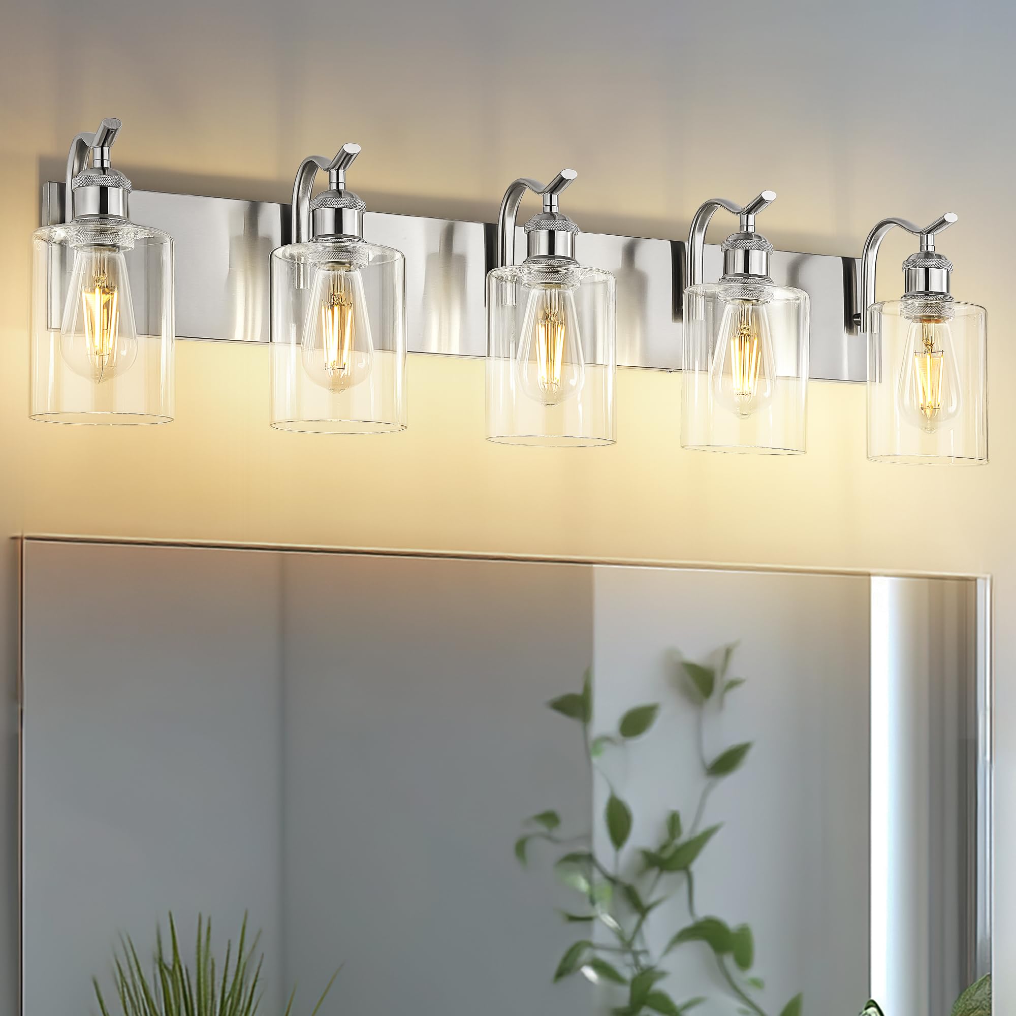 Jazava 5 Light Bathroom Vanity Light  Brushed Nickel Vanity Lights For Morden Bathroom Lighting Fixtures Over Mirror Wall Light Fixtures With Clear Glass Shade Zcvl01Bn-5
