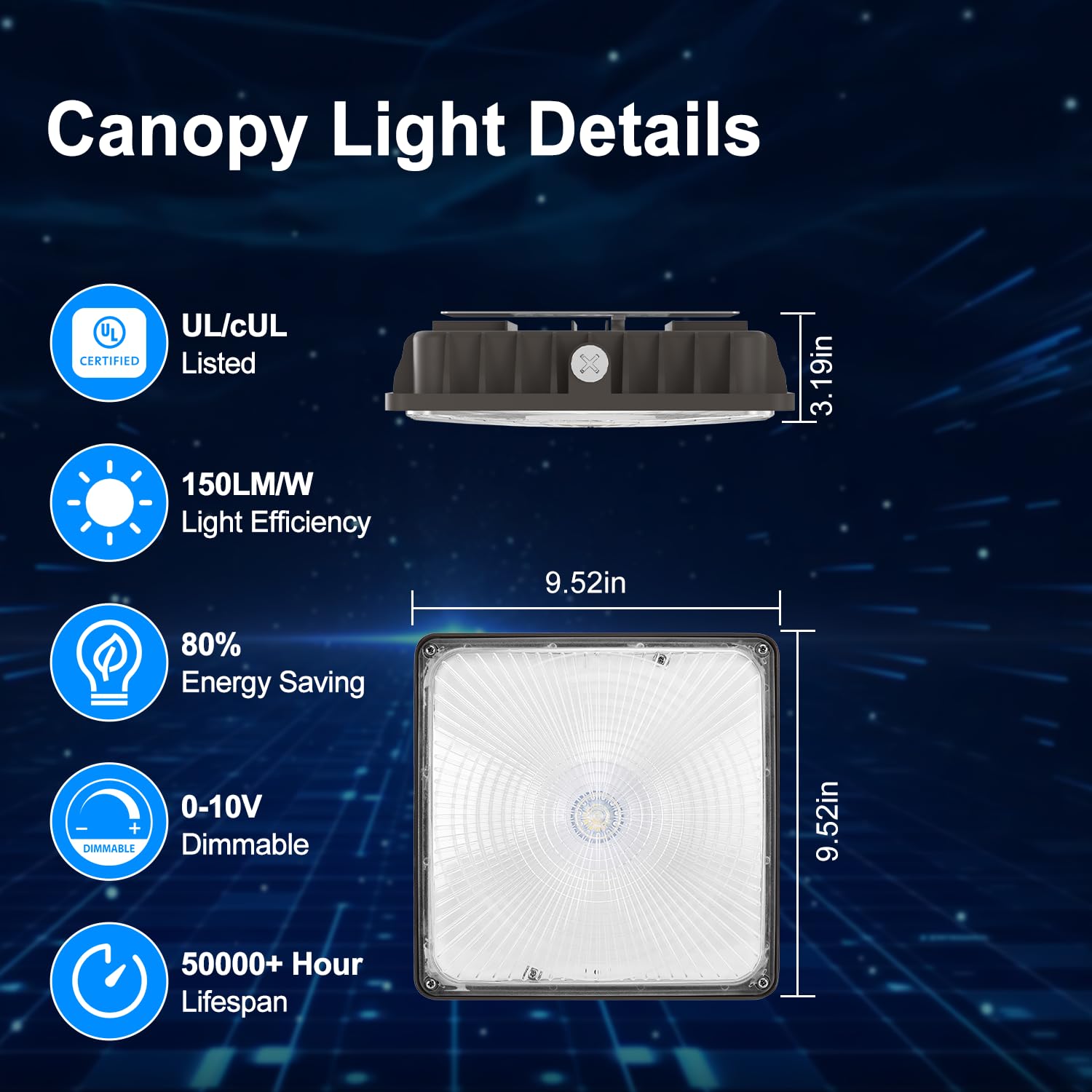 40W Led Canopy Light, 6000Lm Led Canopy Lights Outdoor, Ip65 Waterproof Canopy Light For Gas Station Industrial Lighting Garage