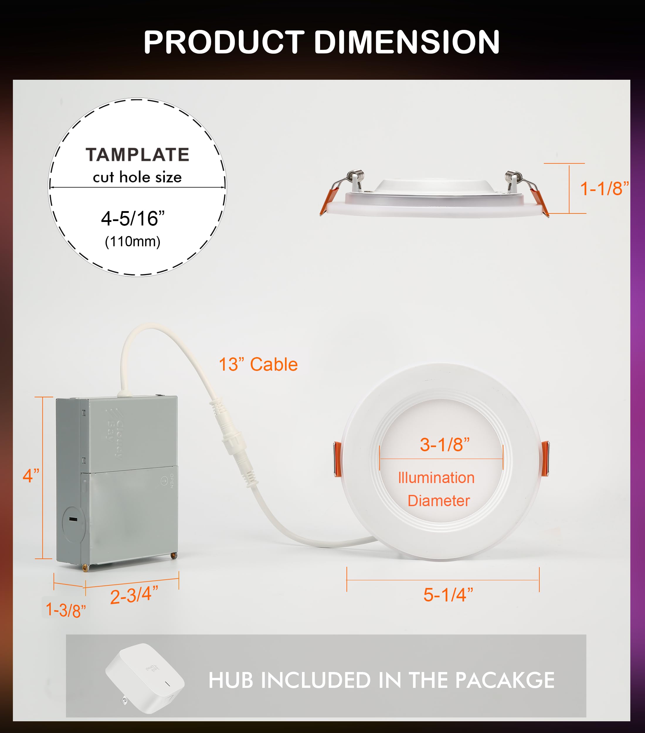 Cloudy Bay [6 Pack] 4 Inch Smart Led Recessed Ceiling Light With Rgb Back Light,Hub Included,10W 2700K-6500K,2W Color Changing Ultra-Thin Recessed Lighting, Baffle Trim Wafer Downlight, Hub Included