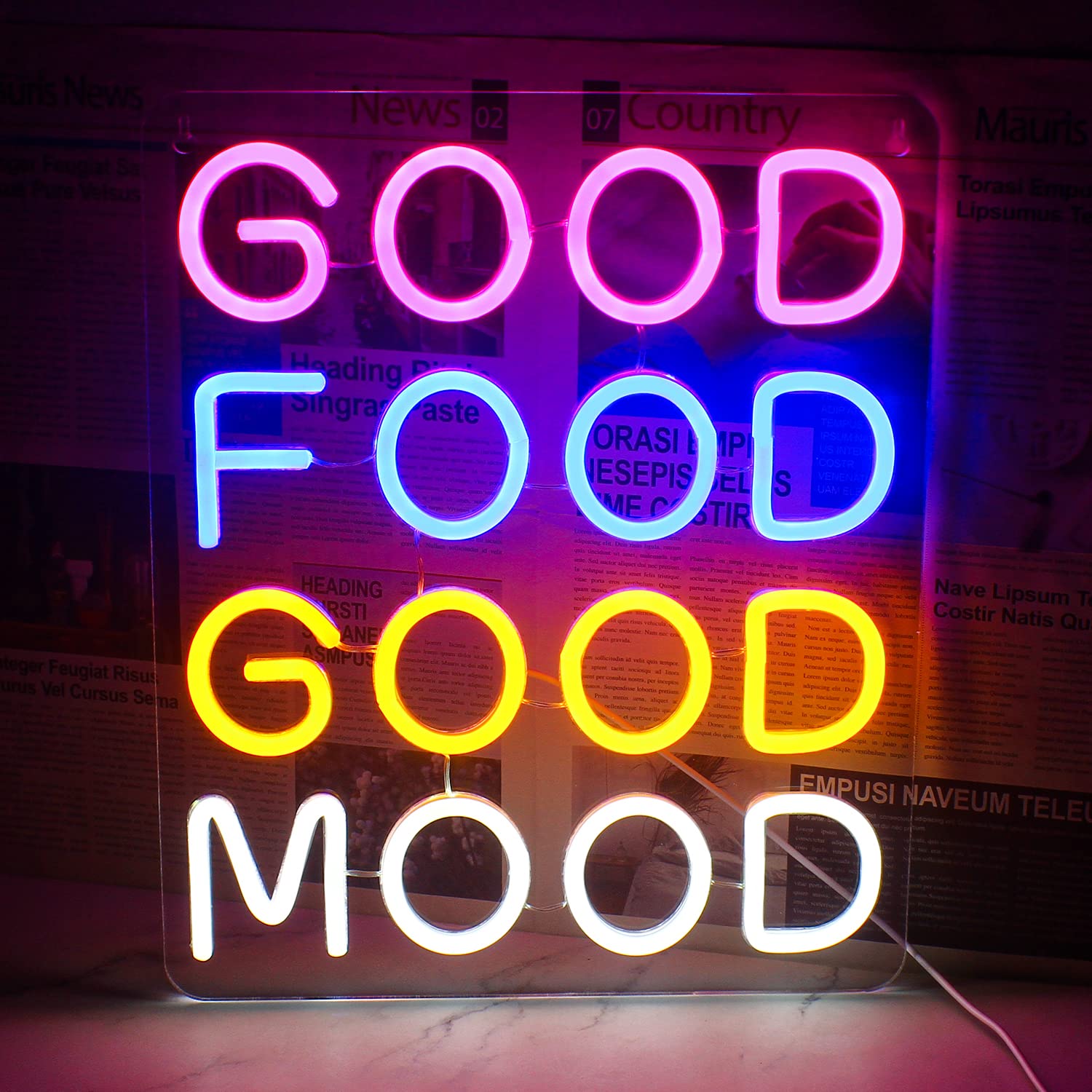 Horseneon Neon LED Sign - Good Food Good Mood - USB Powered Wall Decor - Multicolour - Model Good Food Good Mood-1235