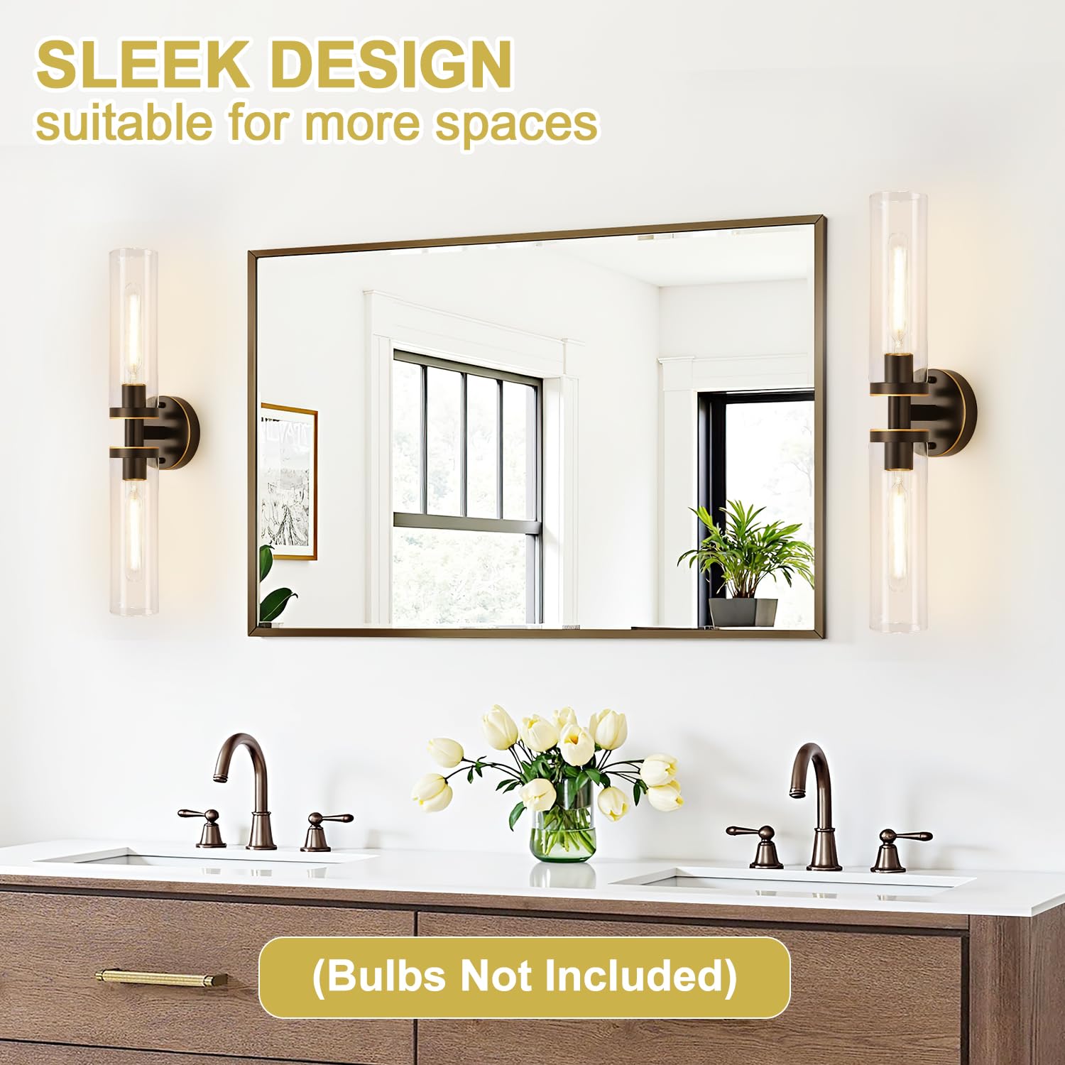 Wall Sconces Set Of Two, Hardwired Brown Bathroom Sconces Wall Lighting With Clear Glass, Modern Sconces Wall Decor Set Of 2 Wal
