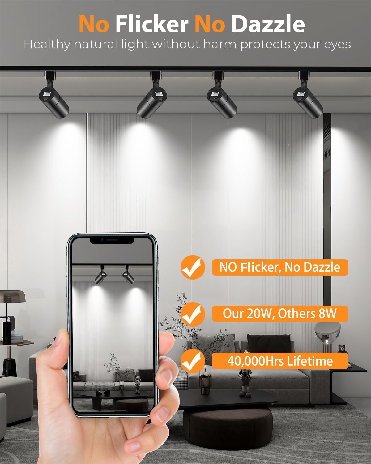 Vanoopee 20W Dimmable Led Track Lighting Heads, 3-Color Adjustable, 6 Pack, Black, Cr