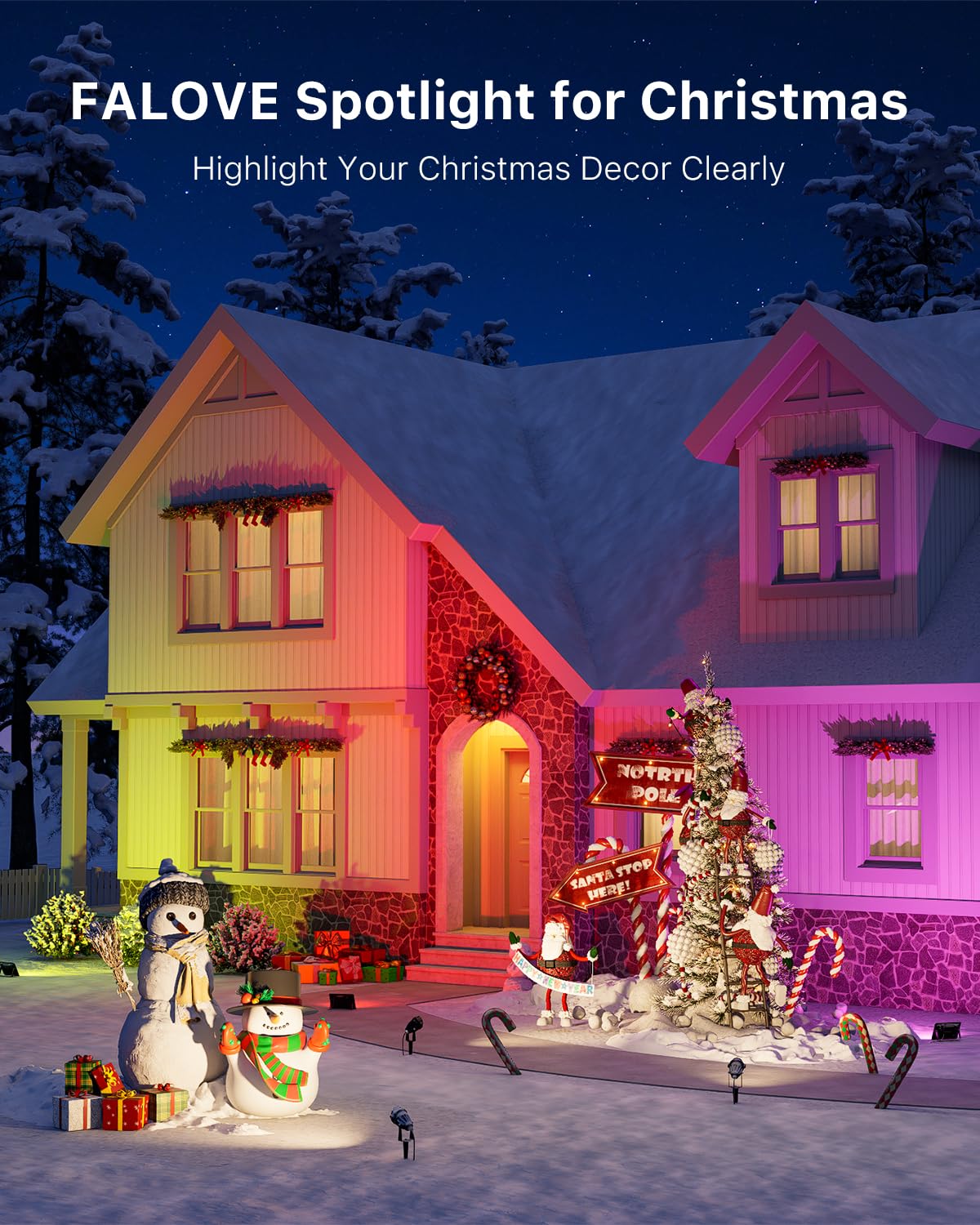 4 Pack Christmas Rgb Landscape 12W Spotlights For Outdoor & Indoor Decoration Waterproof 120V Wired Color Changing Spot Light With Remote For Lighting Xmas Tree And Wreath  Santa Claus  Gift Box