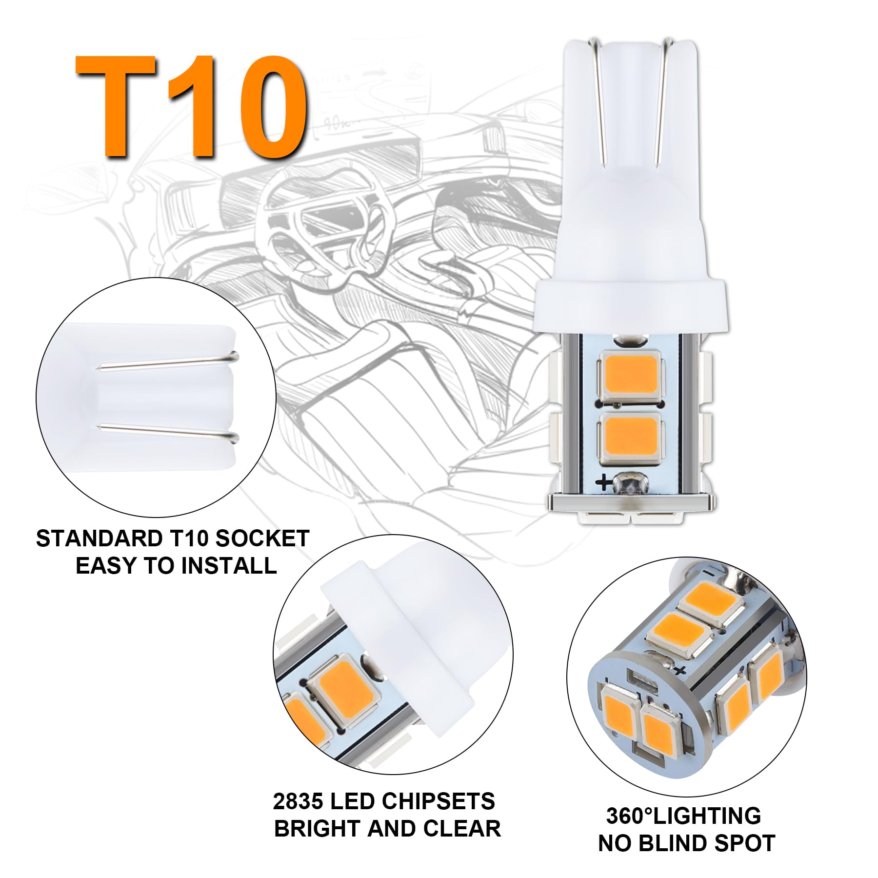 iFunyLED 24-Piece Dome Light LED Bulb Kit - Amber Replacement Lights for Car Interior, Map, License Plate, and Trunk