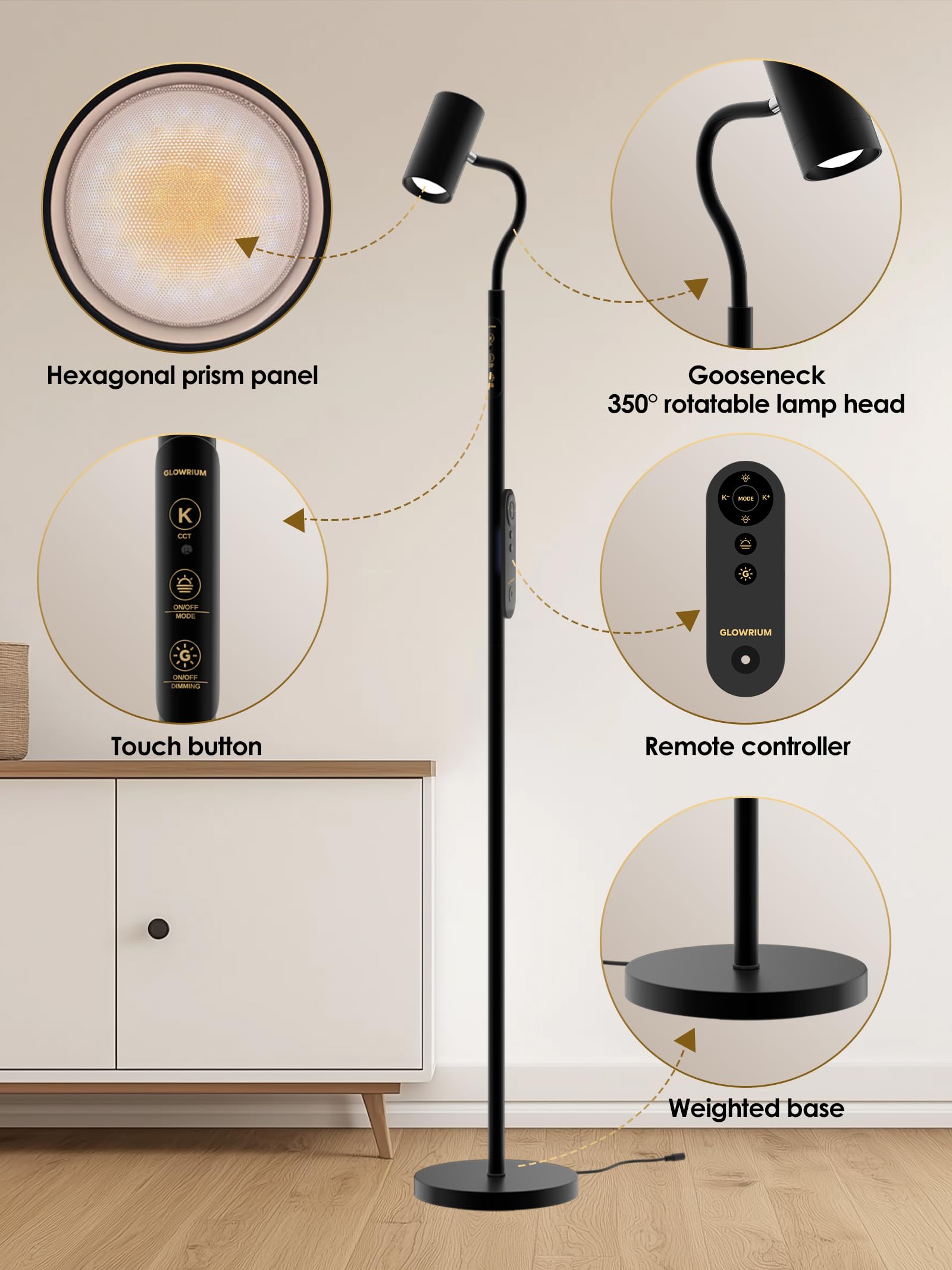 Glowrium Reading Floor Lamp H2,Dual-Side Floor Lamps For Living Room,Bedroom,5 Color Temperatures And 5 Atmosphere Lighting Mode