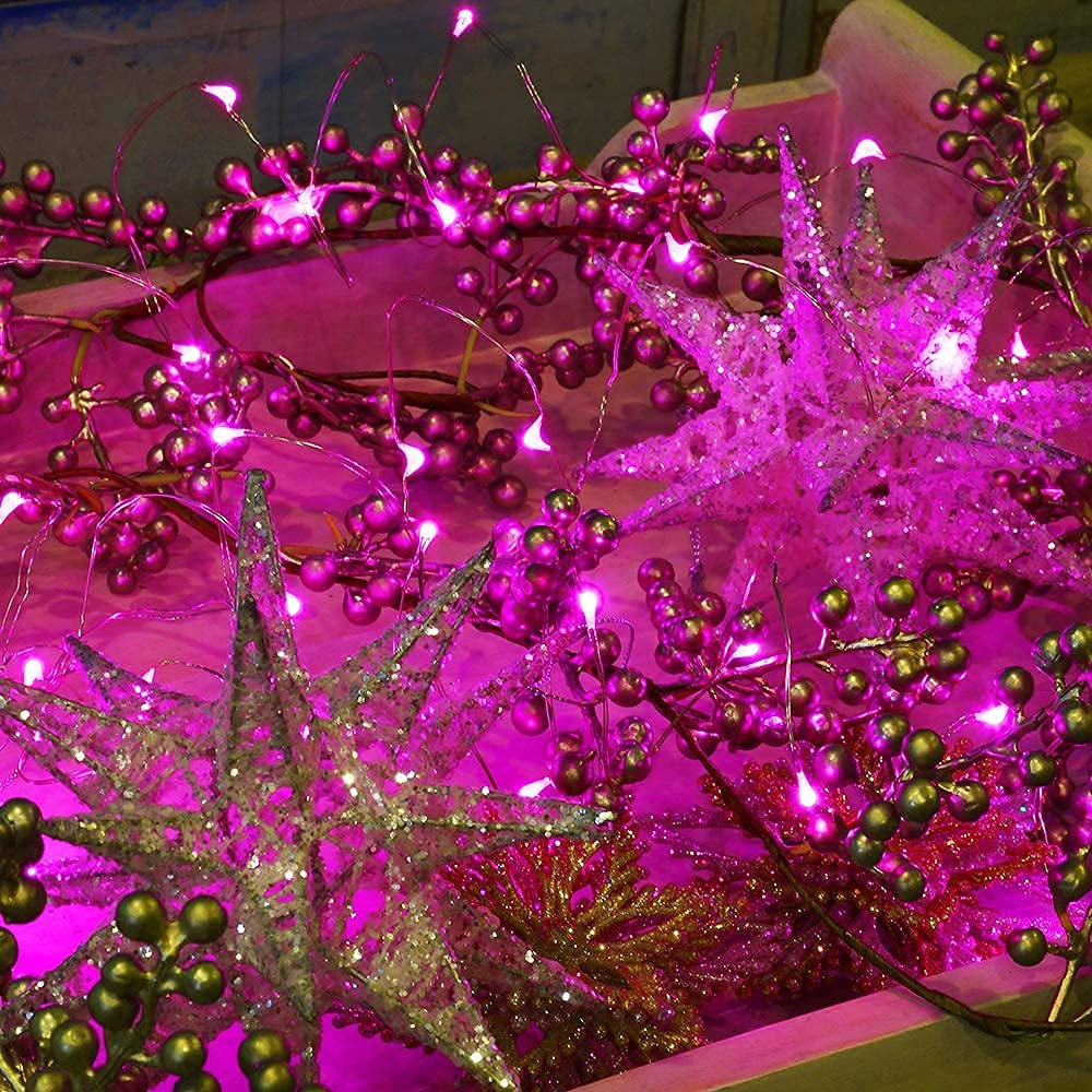 JosMega Solar Powered Fairy String Lights, 33ft, 100LED, Waterproof, 8 Modes, Pink, Outdoor Christmas Decorations